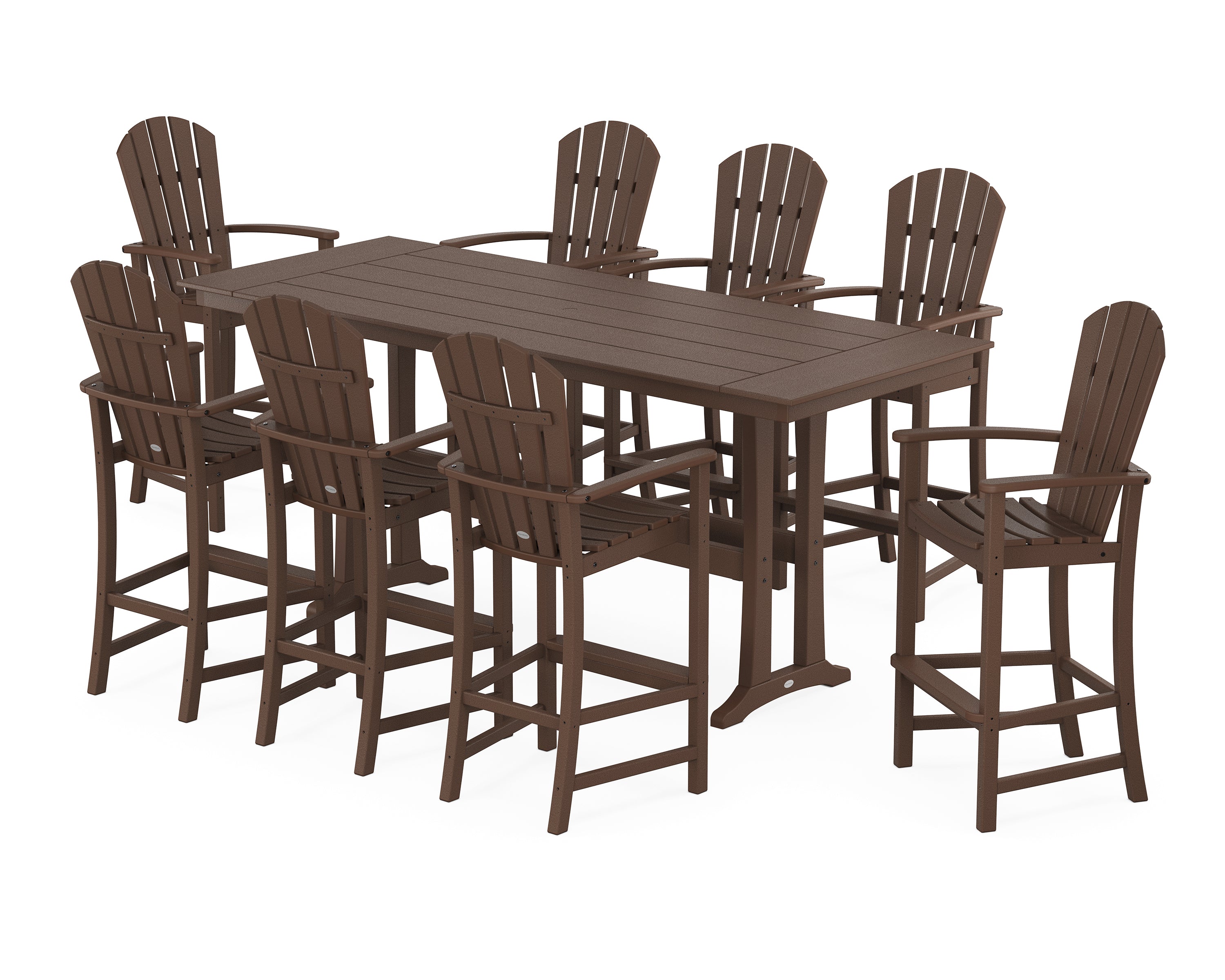 POLYWOOD® Palm Coast 9-Piece Farmhouse Bar Set with Trestle Legs in Mahogany