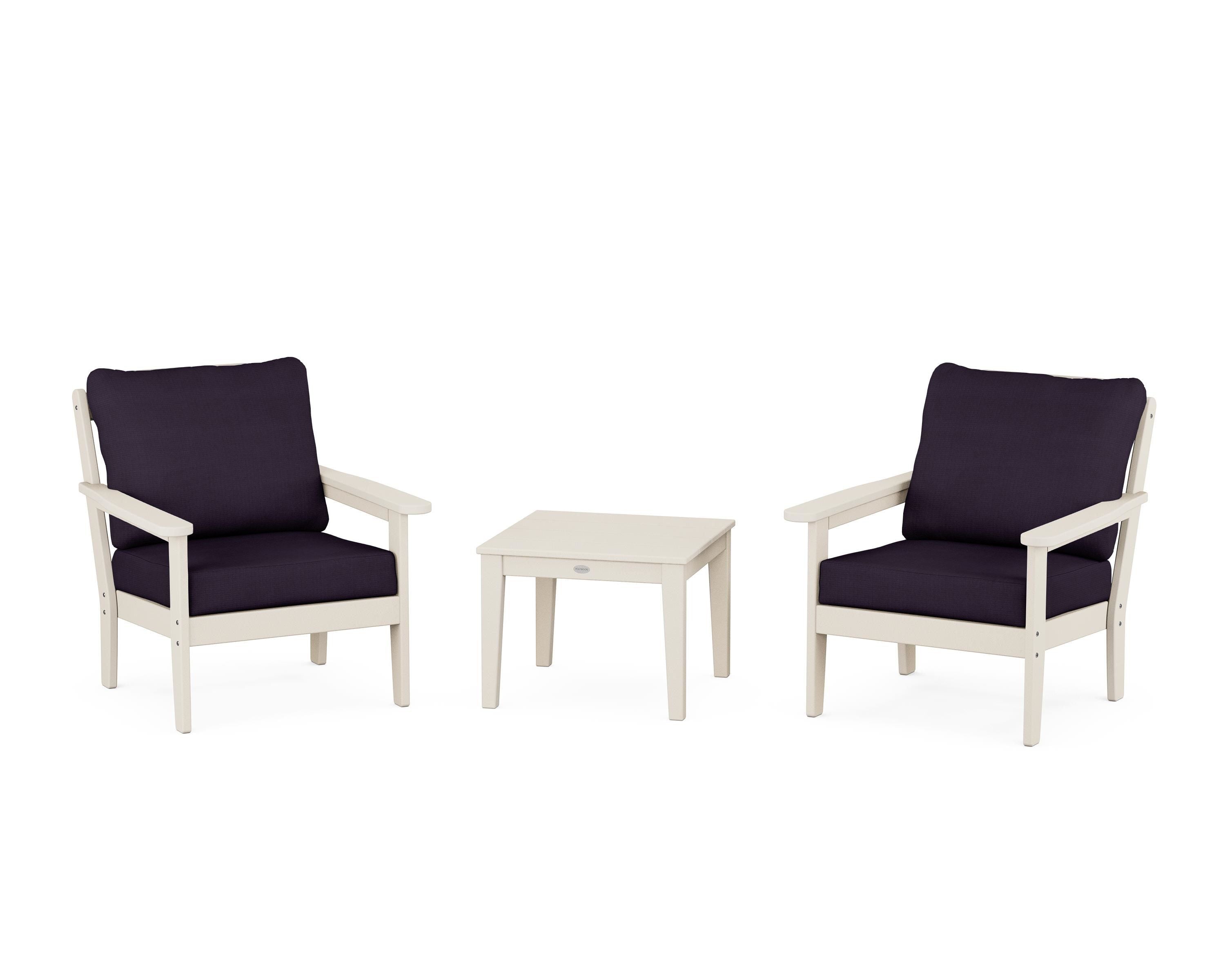 Country Living Cottage 3-Piece Deep Seating Set in Sand / Navy Linen