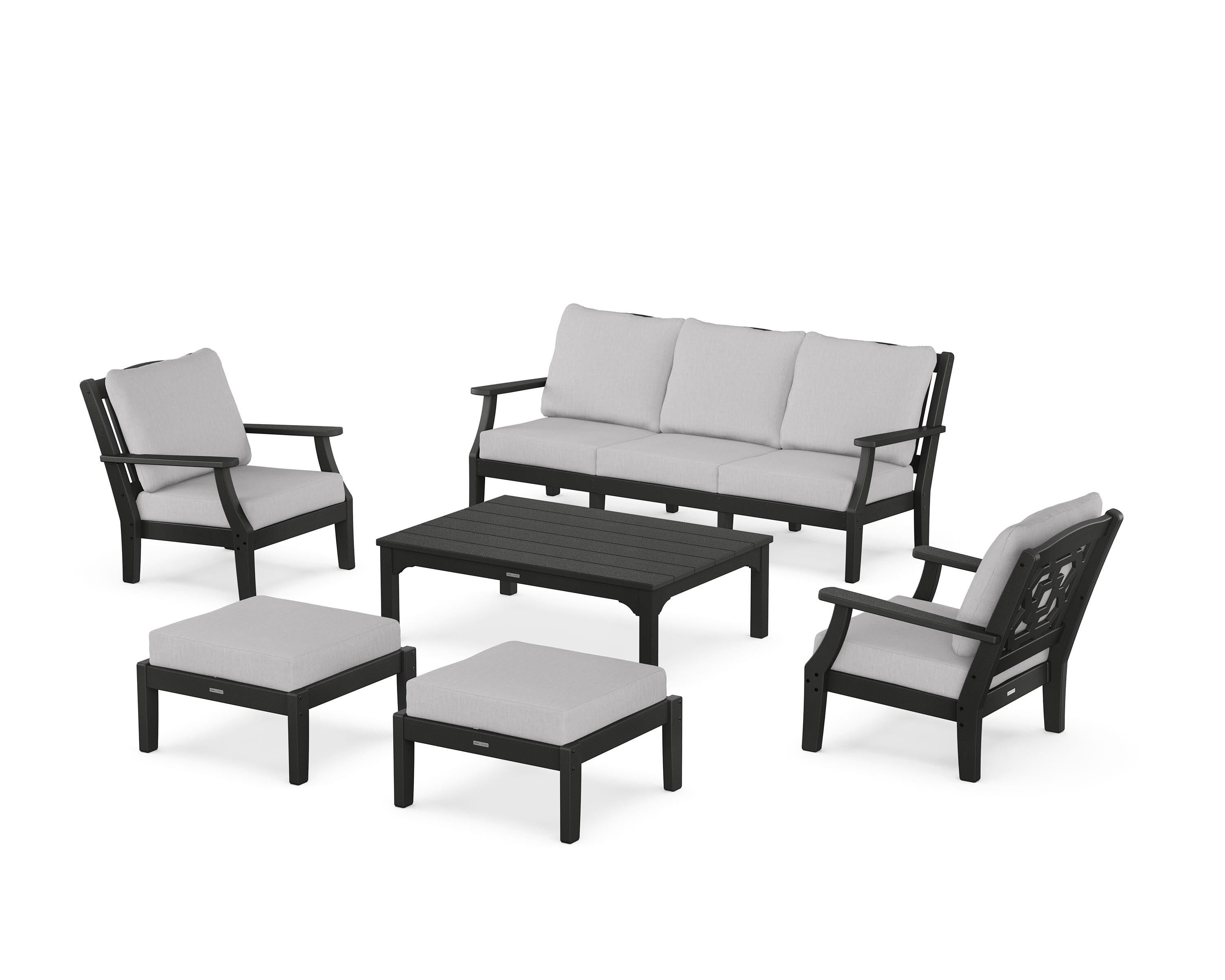 Martha Stewart by POLYWOOD Chinoiserie 6-Piece Lounge Sofa Set in Black / Granite