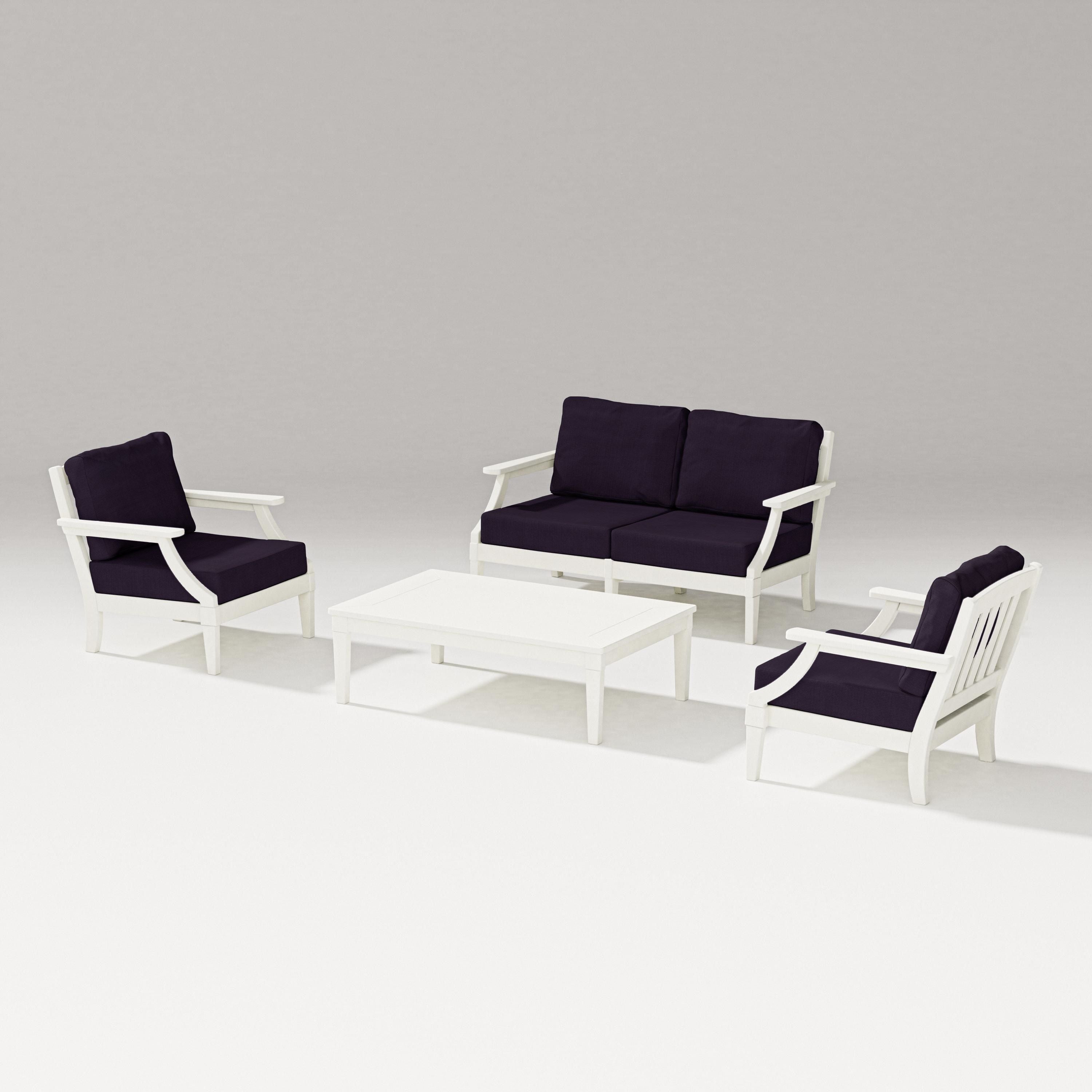 PW Designer Series Estate Lounge 4-Piece Loveseat Set in Vintage White / Navy Linen