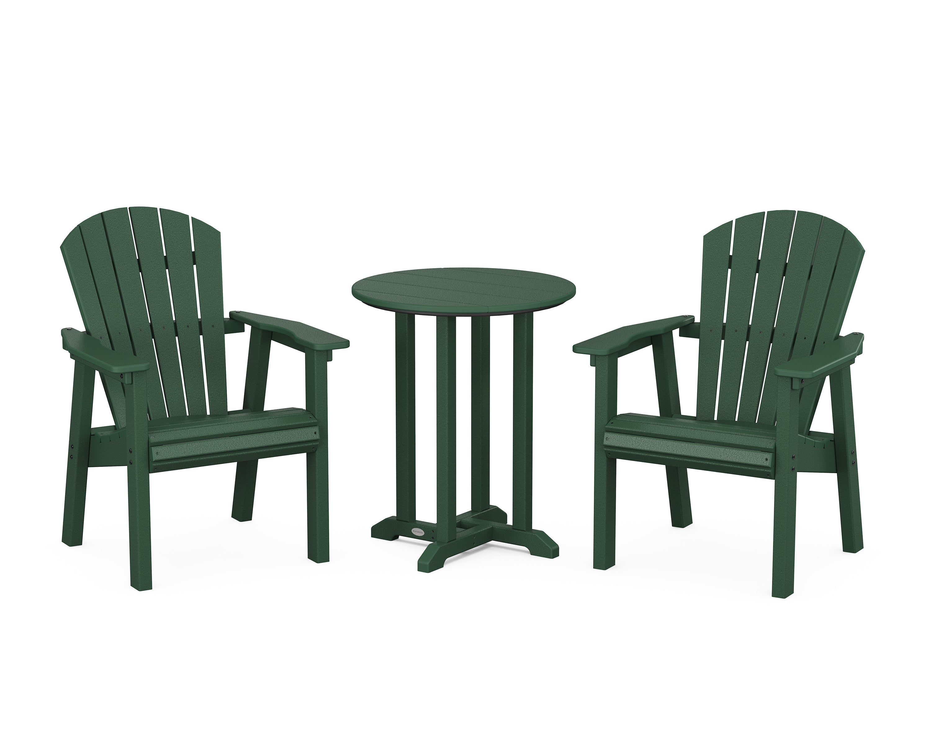 POLYWOOD Seashell 3-Piece Round Farmhouse Bistro Dining Set in Green
