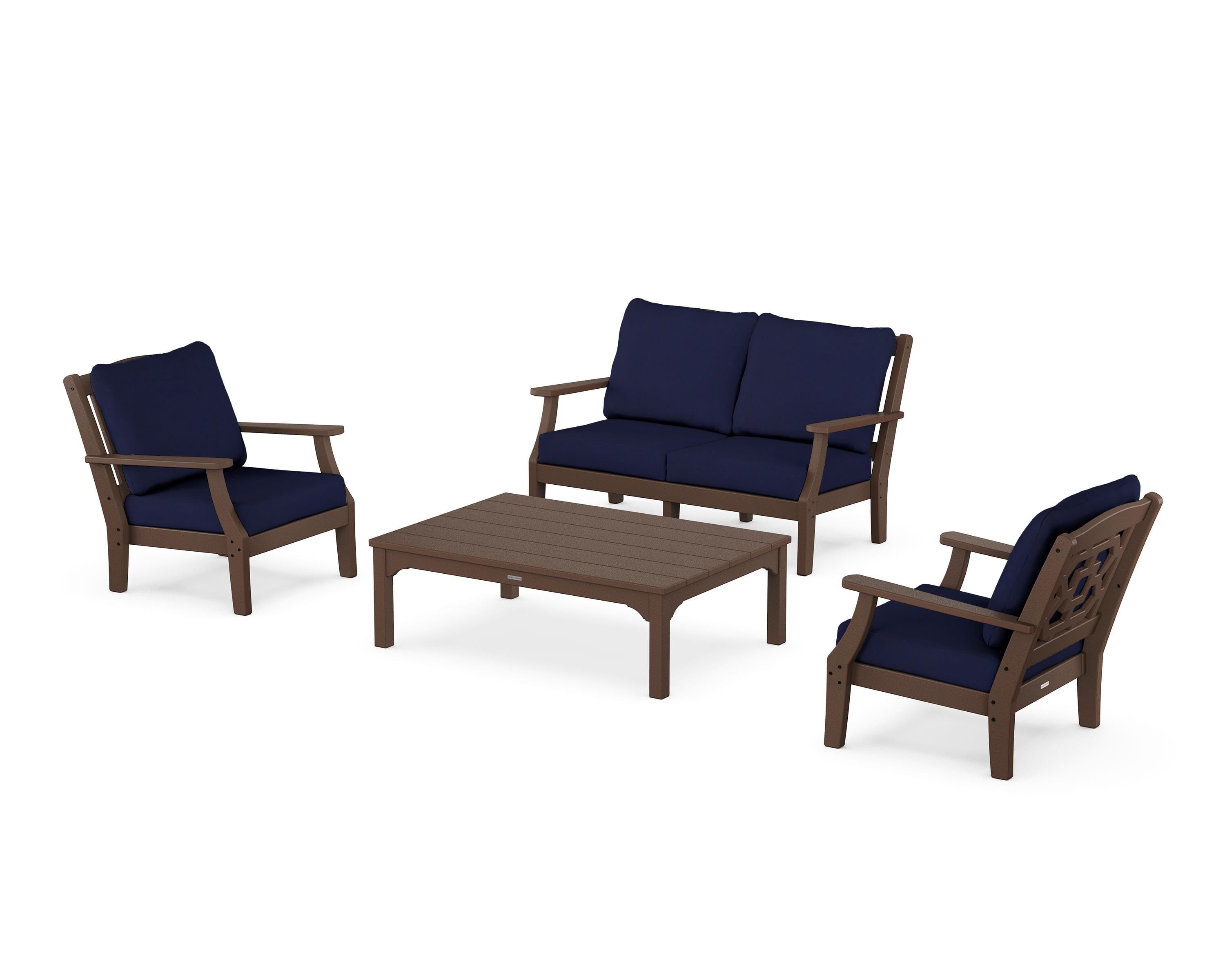 Martha Stewart by POLYWOOD Chinoiserie 4-Piece Deep Seating Set with Loveseat in Mahogany / Navy