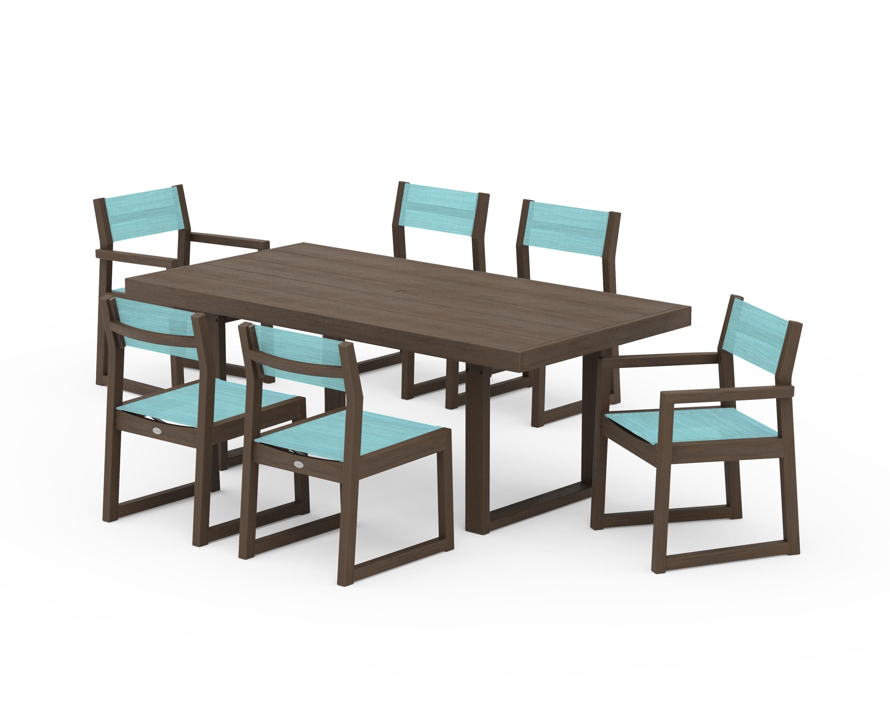 POLYWOOD EDGE Sling 7-Piece Dining Set in Kona / Dupioni Aquamarine Sling
