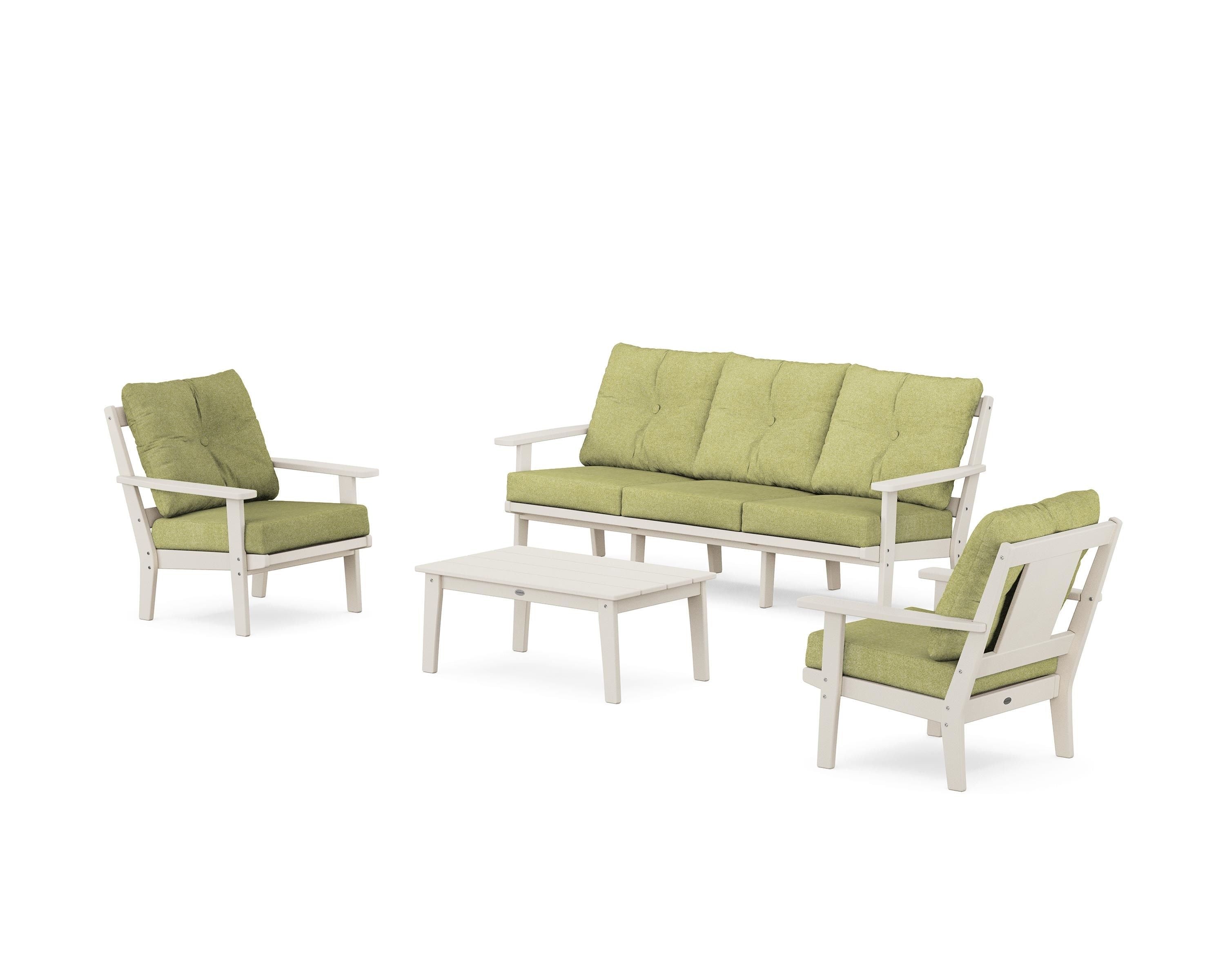 POLYWOOD Prairie 4-Piece Deep Seating Set with Sofa in Sand / Chartreuse Boucle