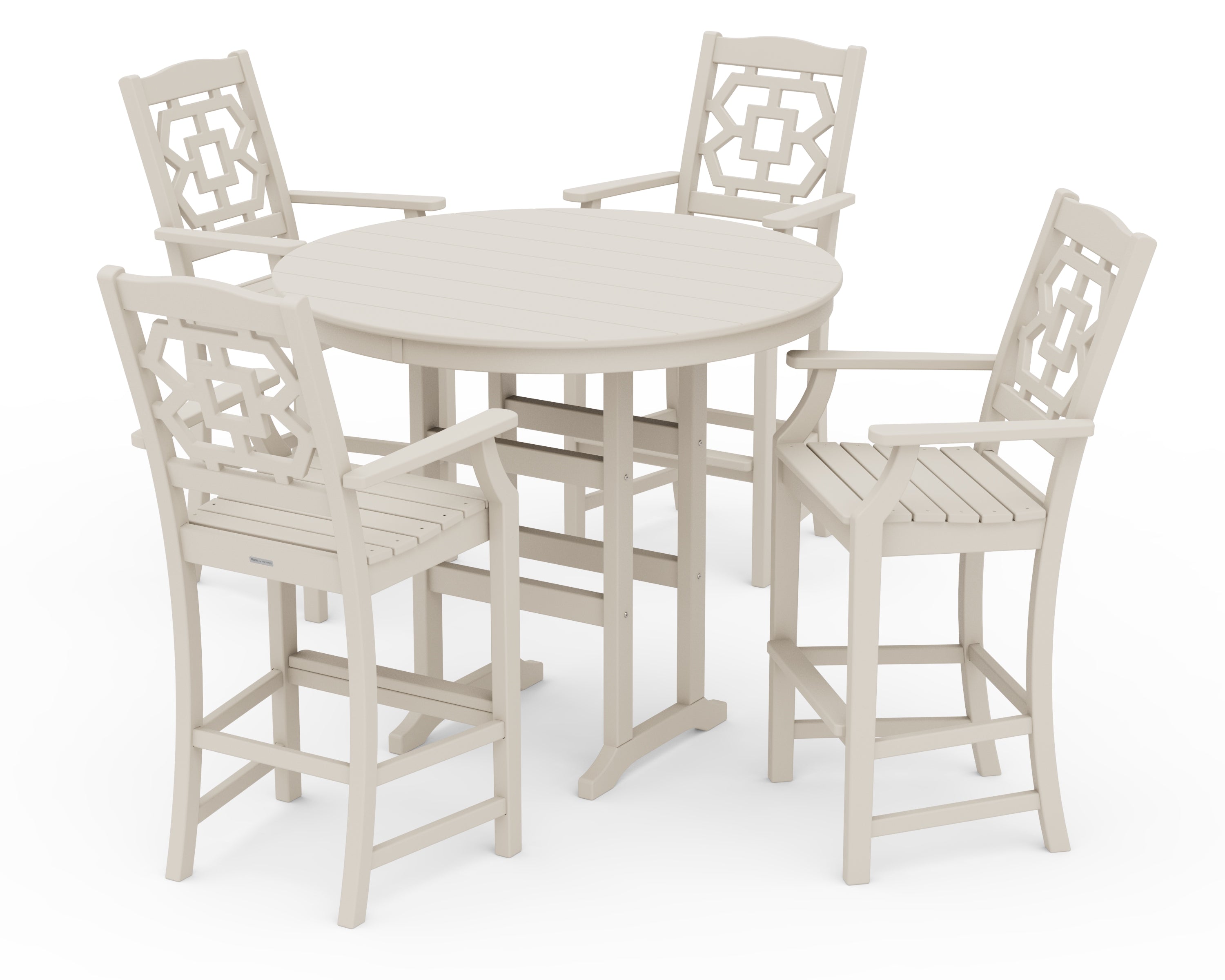 Martha Stewart by POLYWOOD Chinoiserie 5-Piece Round Farmhouse Bar Set in Sand