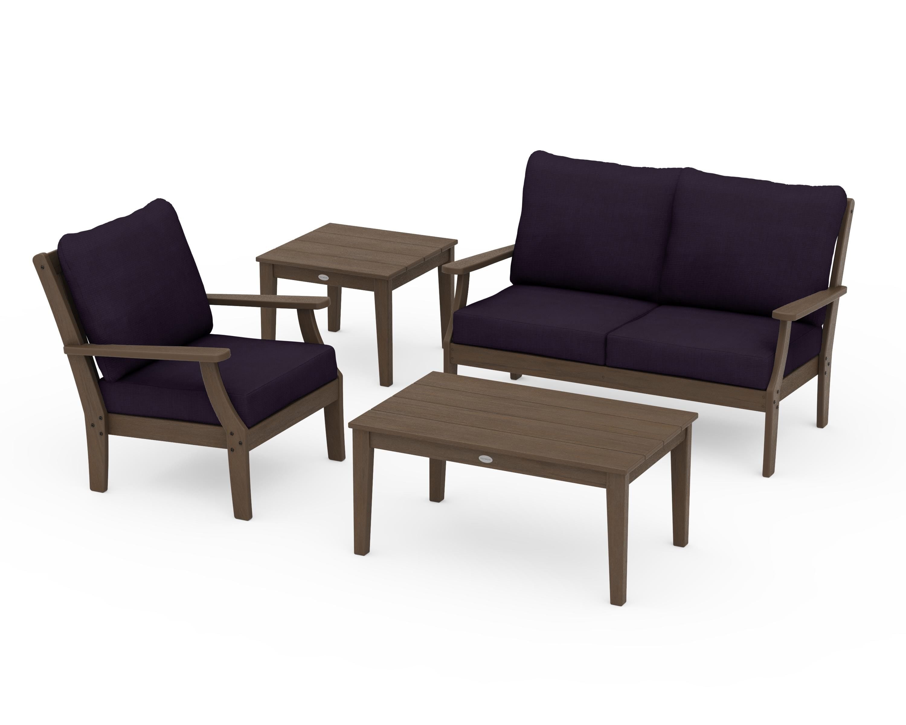 POLYWOOD Braxton 4-Piece Deep Seating Set in Kona / Navy Linen