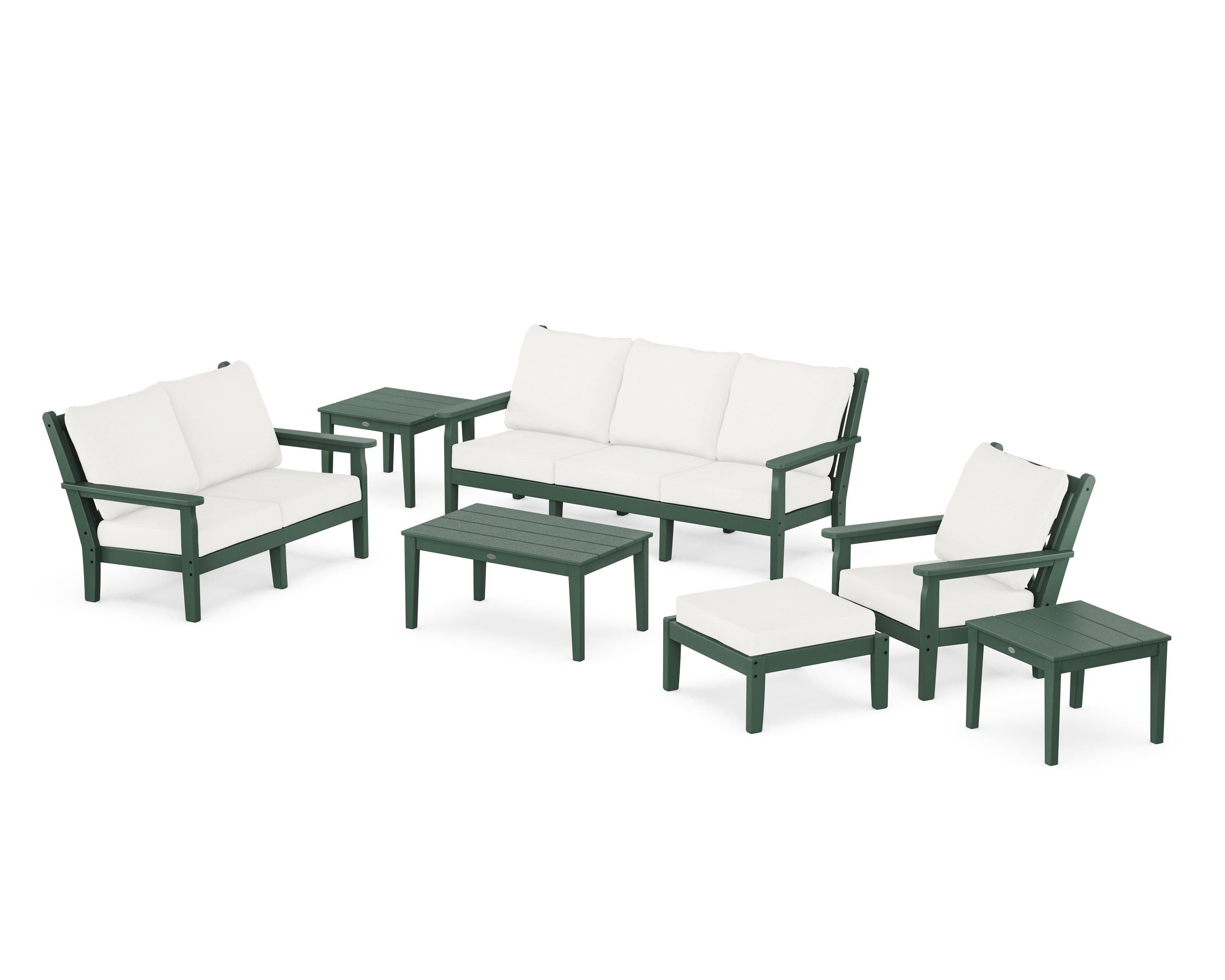 POLYWOOD Chippendale 7-Piece Deep Seating Set in Green / Natural Linen
