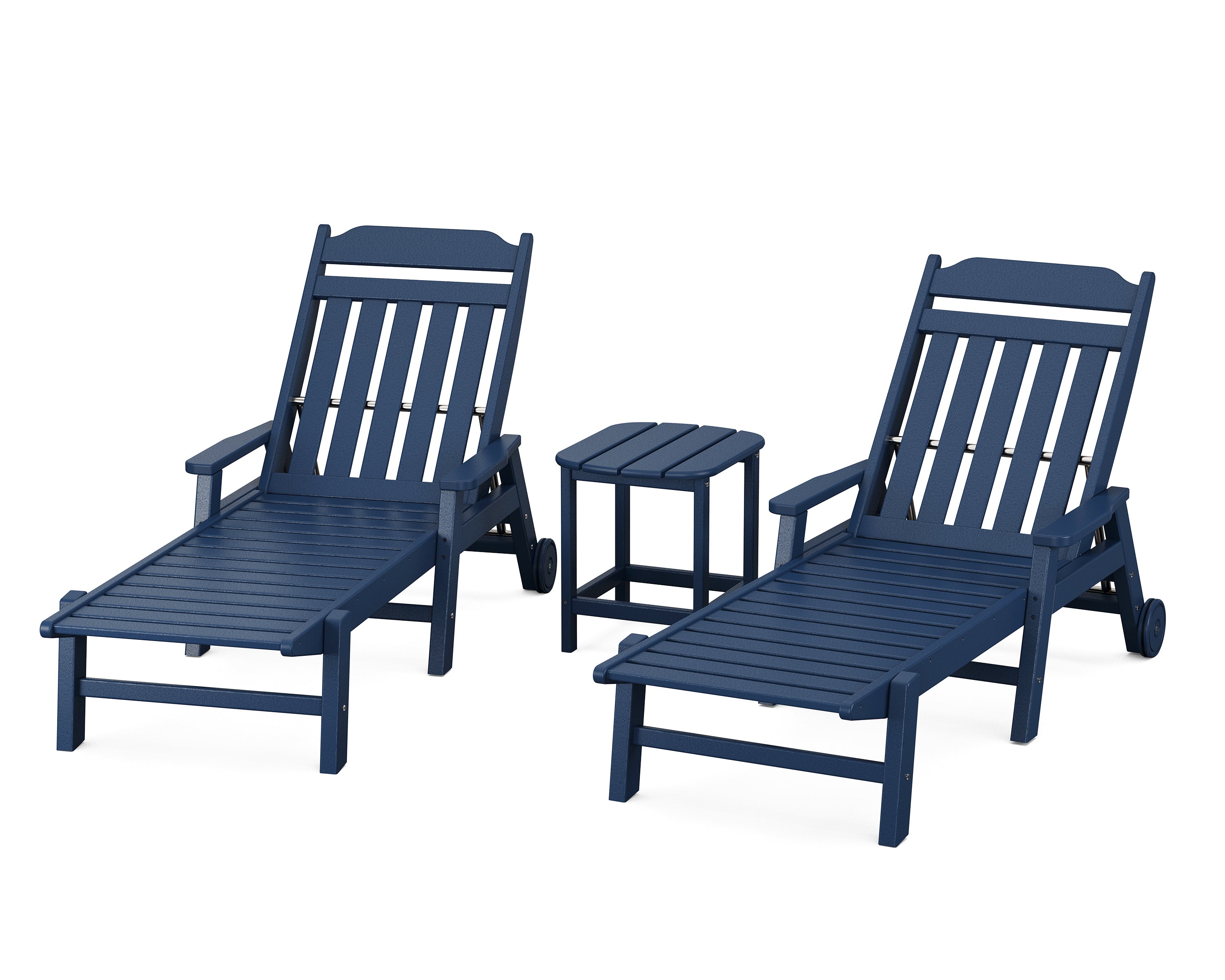 POLYWOOD Country Living 3-Piece Chaise Set with Arms and Wheels in Navy