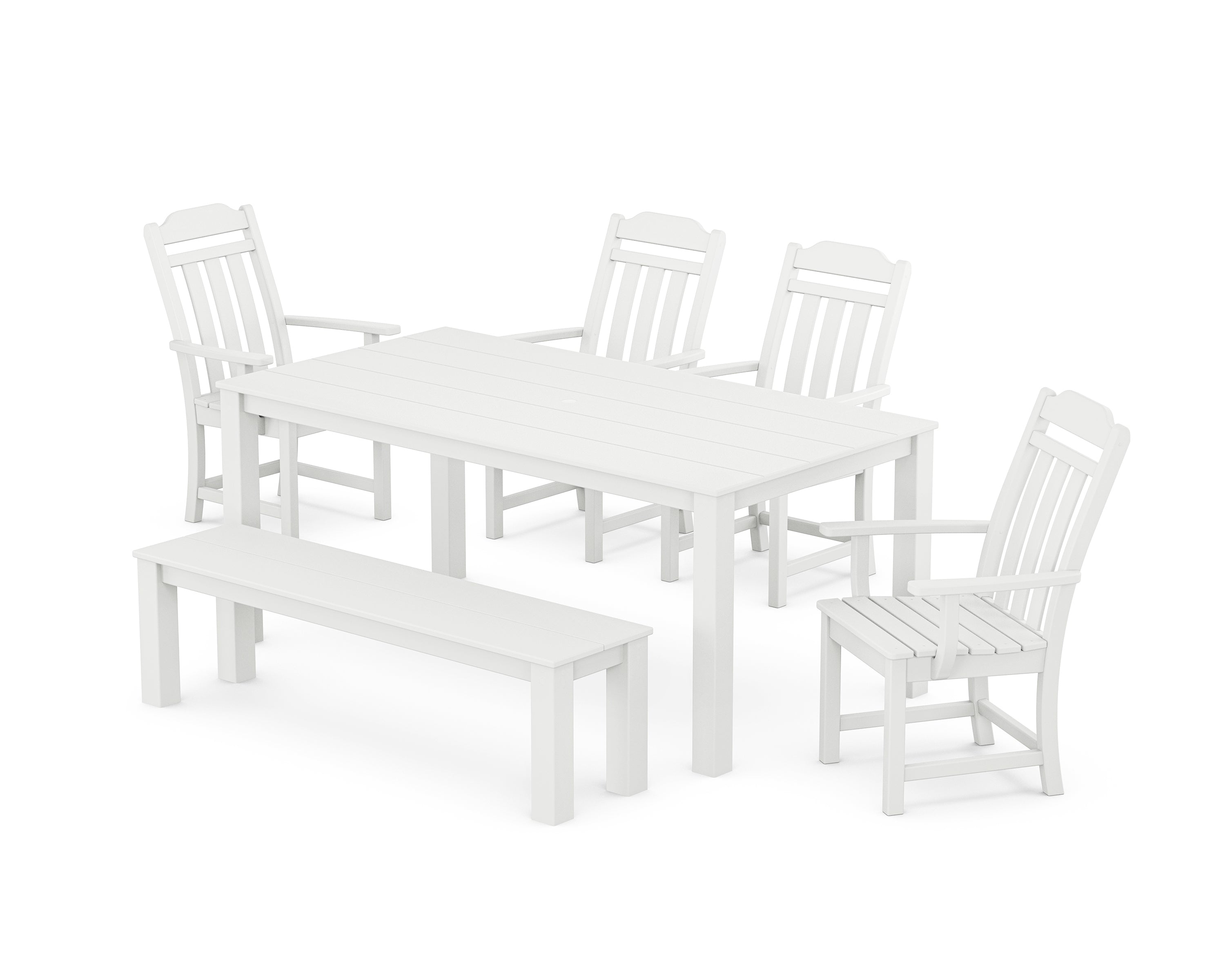 Polywood Country Living 6-Piece Parsons Dining Set with Bench in White