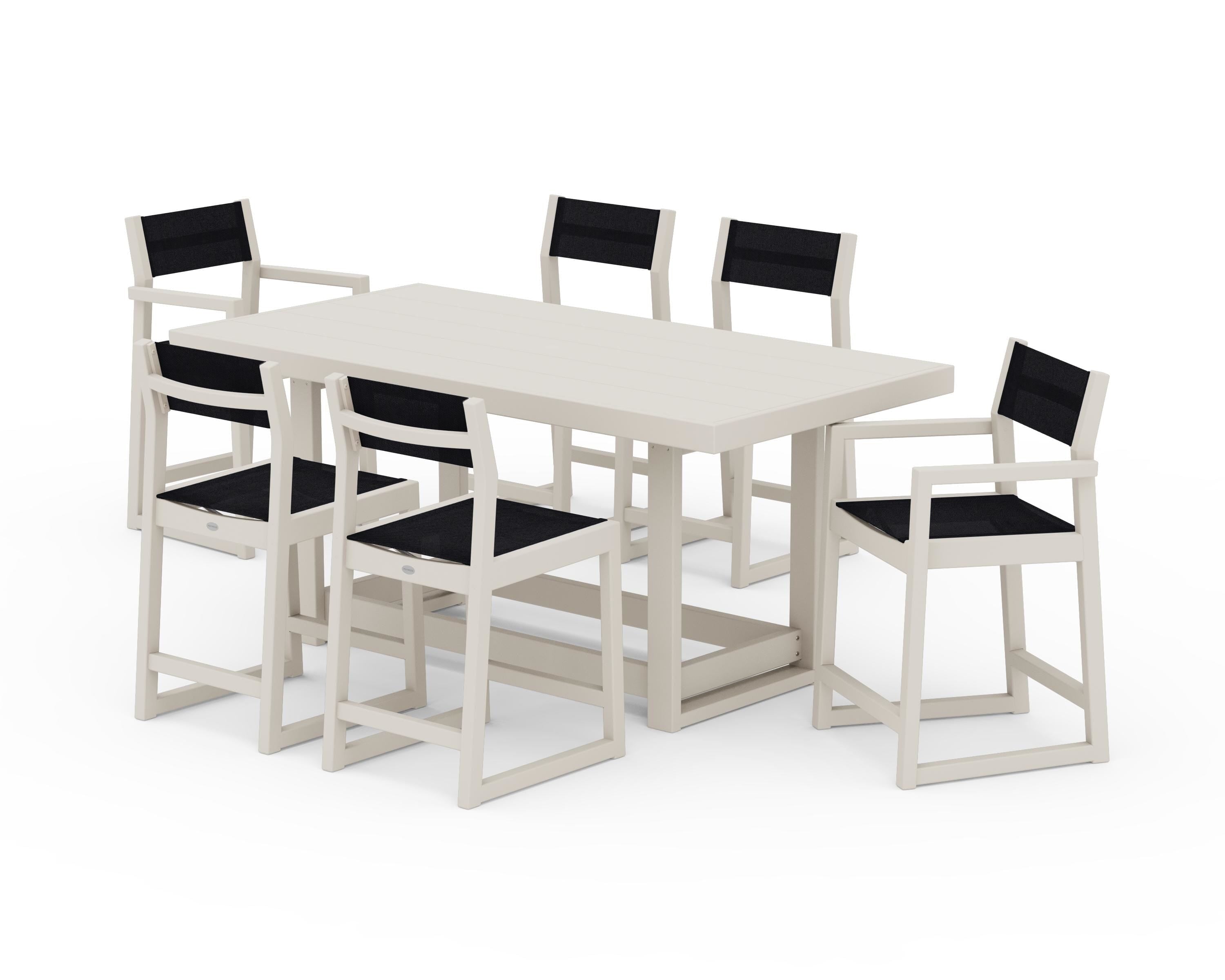 POLYWOOD EDGE Sling 7-Piece Counter Table Set in Sand / Black Sling