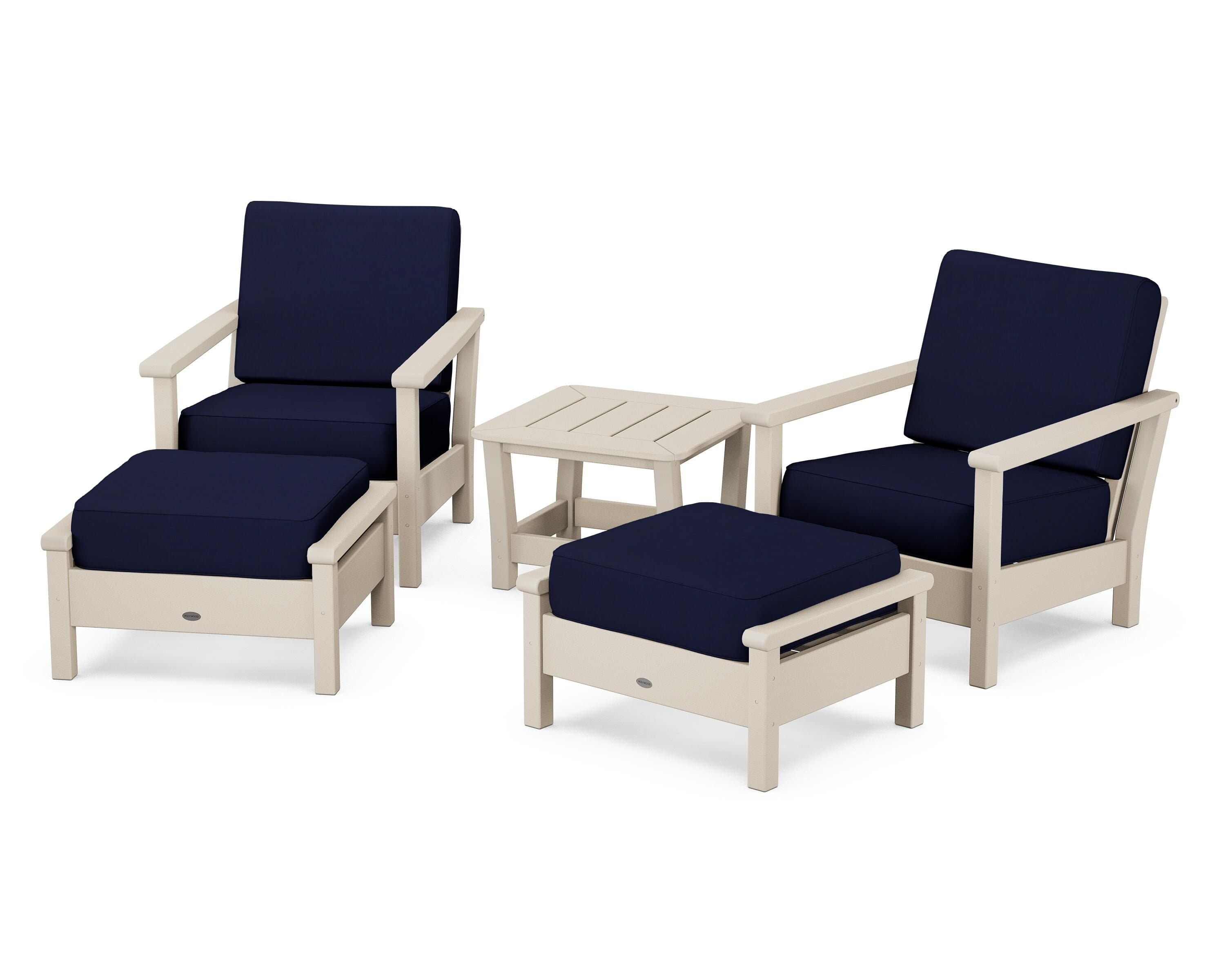 POLYWOOD Harbour 5-Piece Deep Seating Chair Set in Sand / Navy