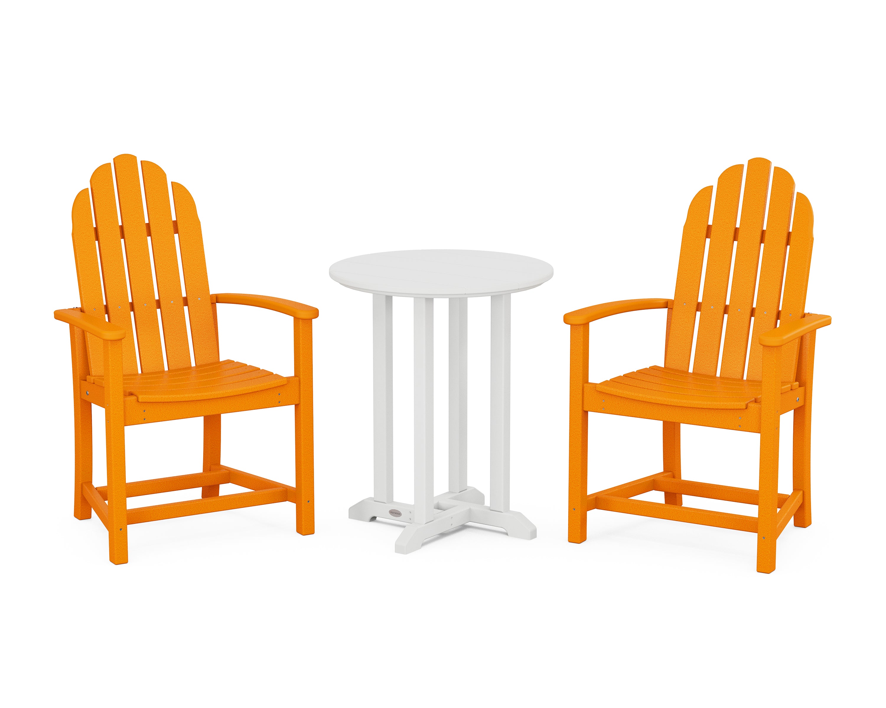 POLYWOOD Classic Adirondack 3-Piece Round Bistro Dining Set in Tangerine / White