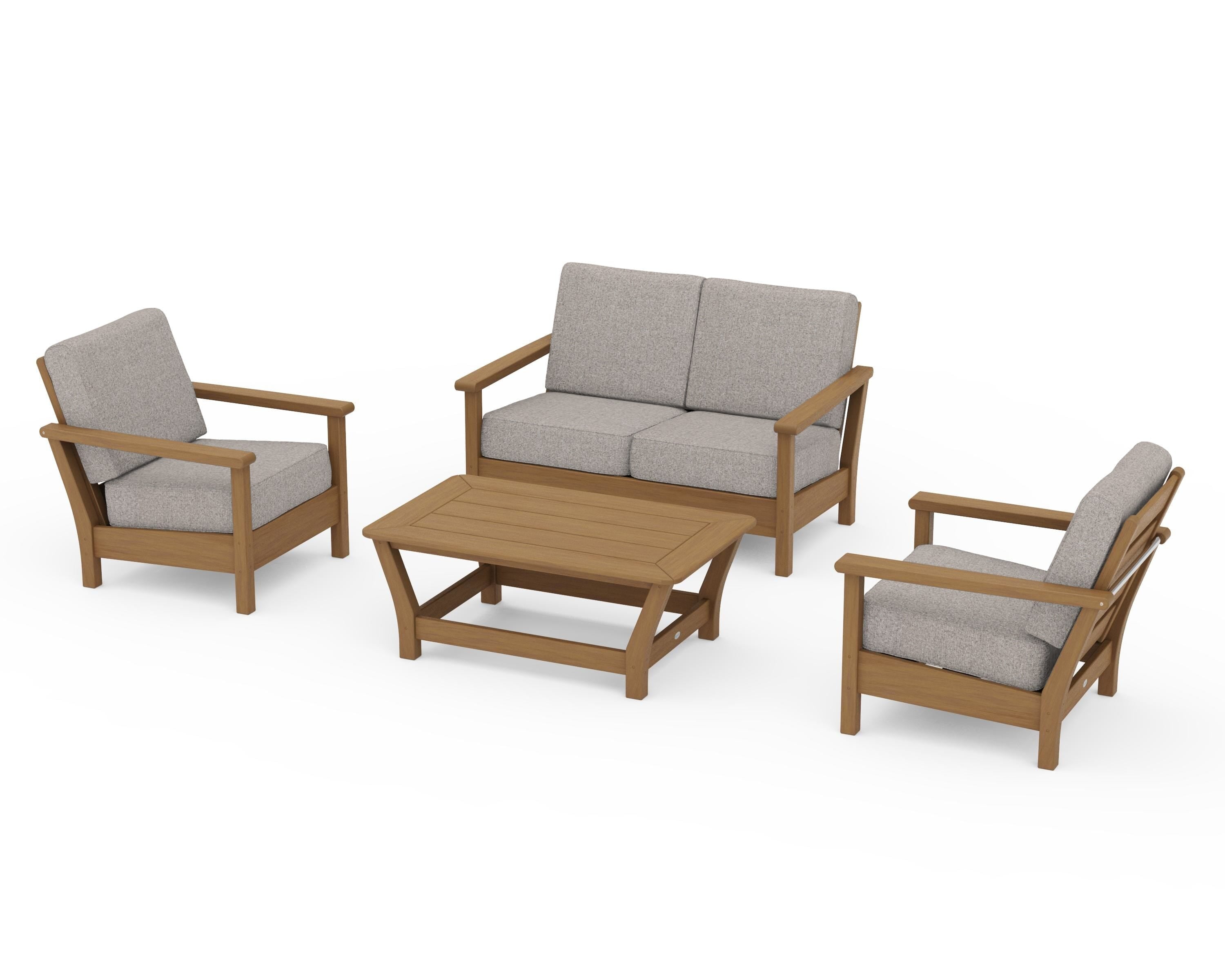 POLYWOOD Harbour 4-Piece Deep Seating Set in Natural / Weathered Tweed