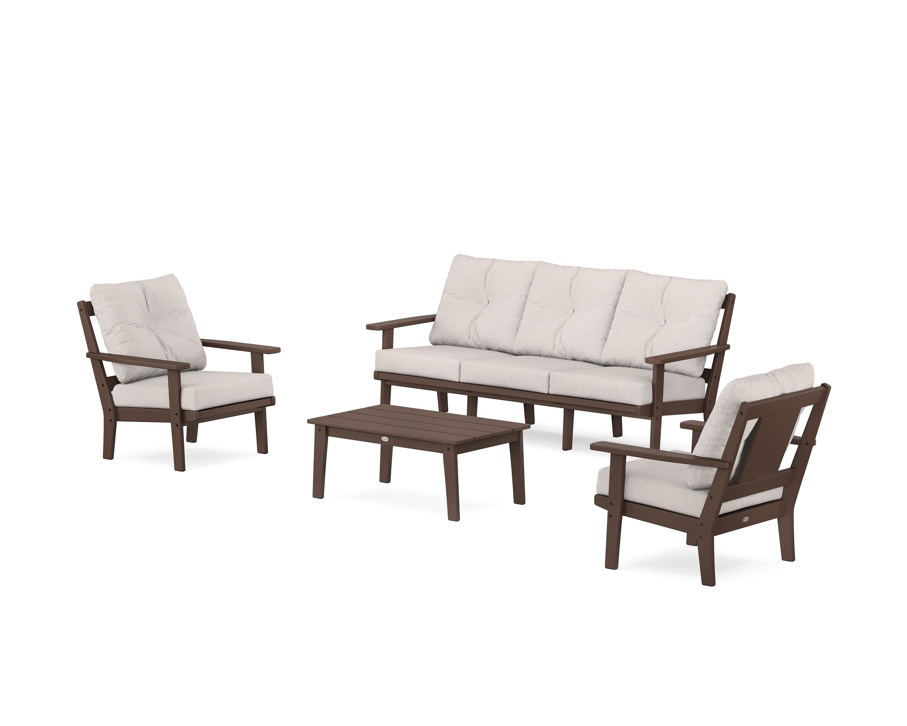 POLYWOOD Prairie 4-Piece Deep Seating Set with Sofa in Mahogany / Dune Burlap