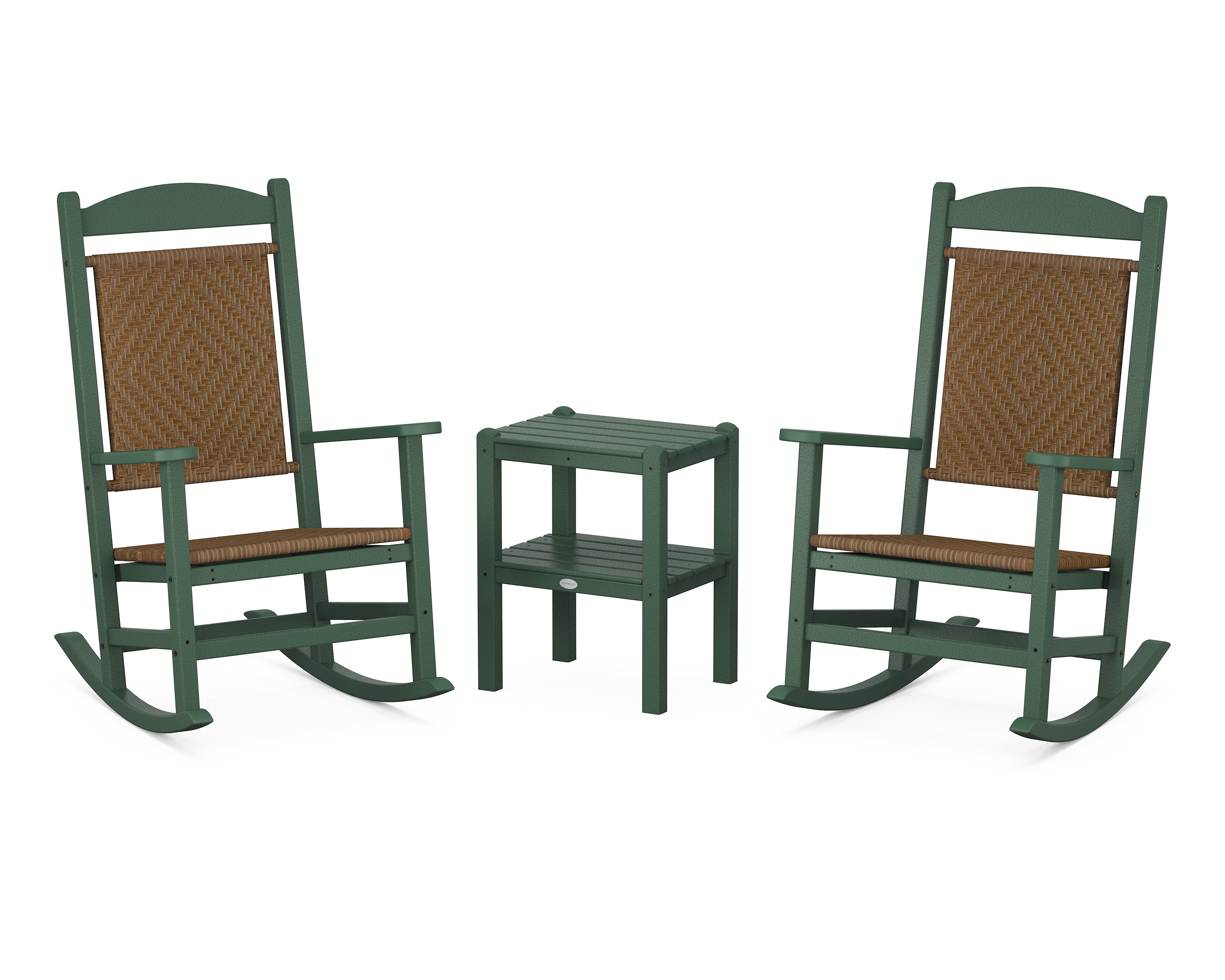 POLYWOOD® Presidential Woven Rocker 3-Piece Set in Green / Tigerwood