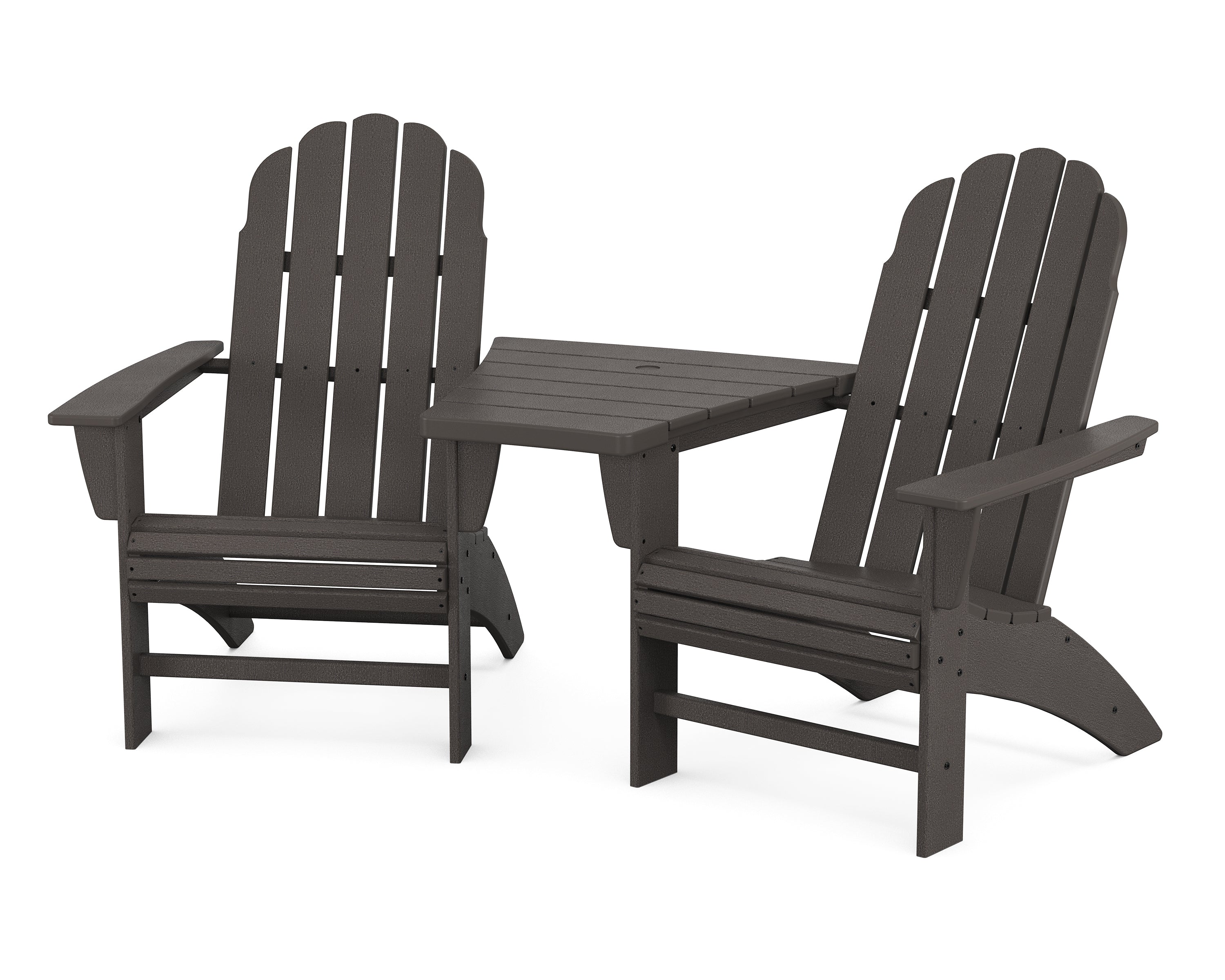 POLYWOOD® Vineyard 3-Piece Curveback Adirondack Set with Angled Connecting Table in Vintage Coffee