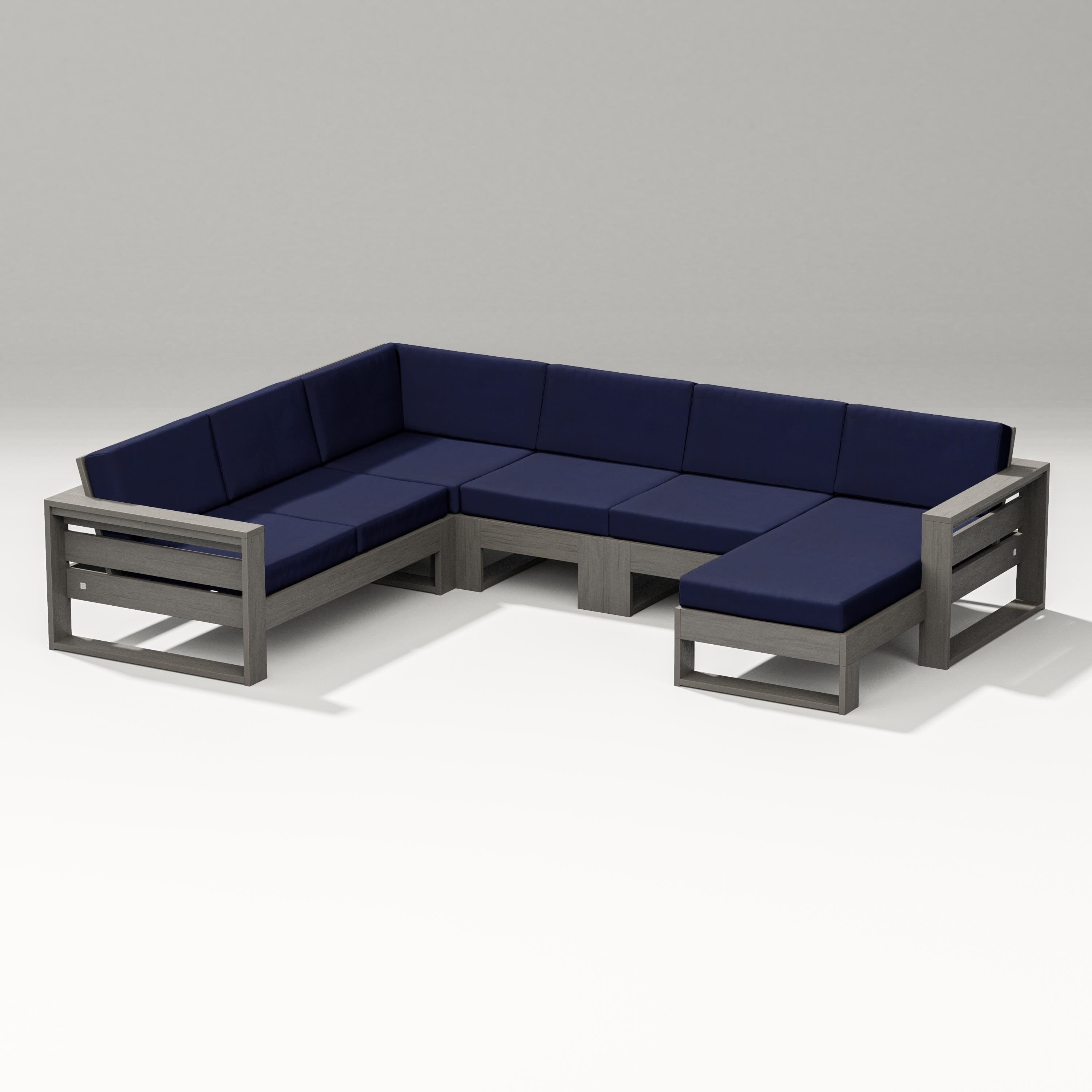 PW Designer Series Latitude Corner Sectional with Right Chaise in Driftwood / Navy