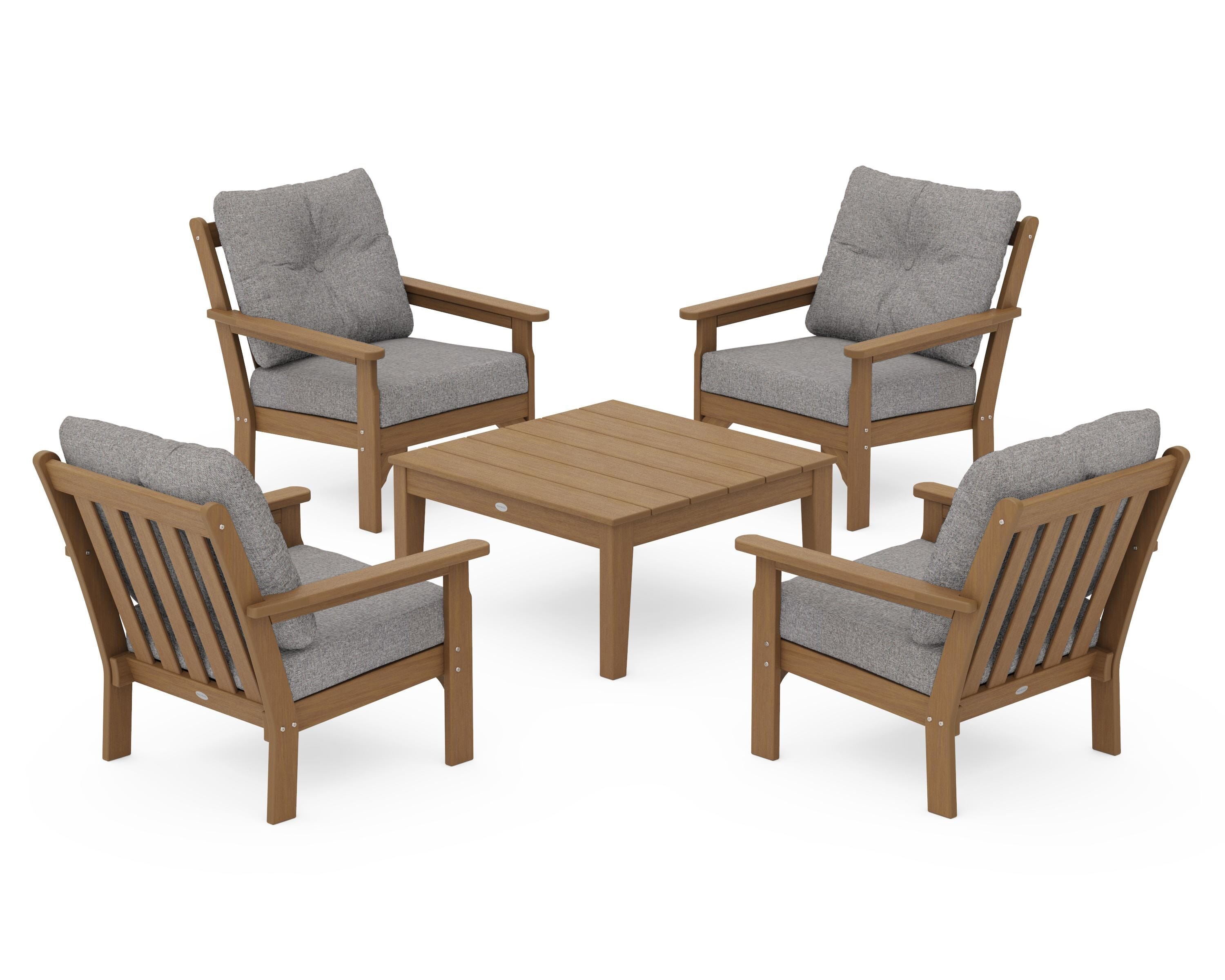 POLYWOOD Vineyard 5-Piece Deep Seating Conversation Set in Natural / Grey Mist