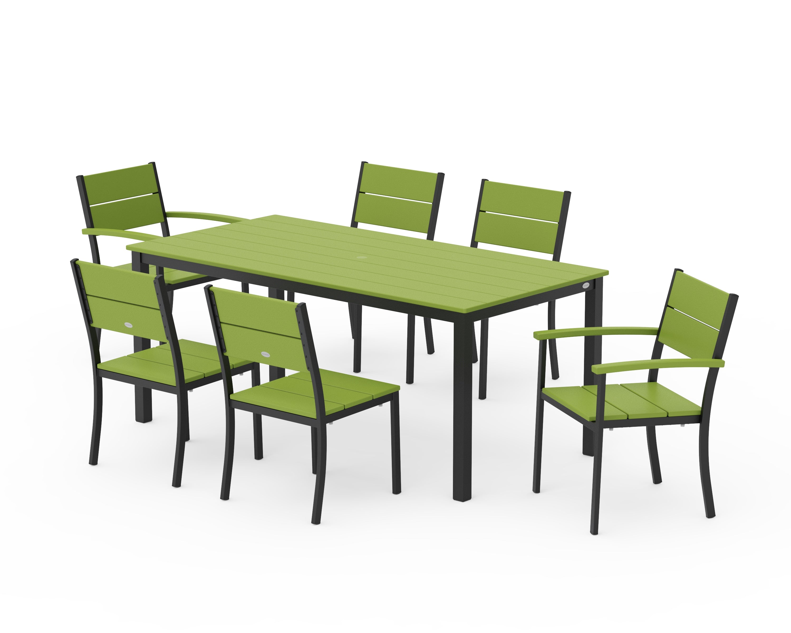 POLYWOOD Main Street 7-Piece Dining Set in Black / Lime