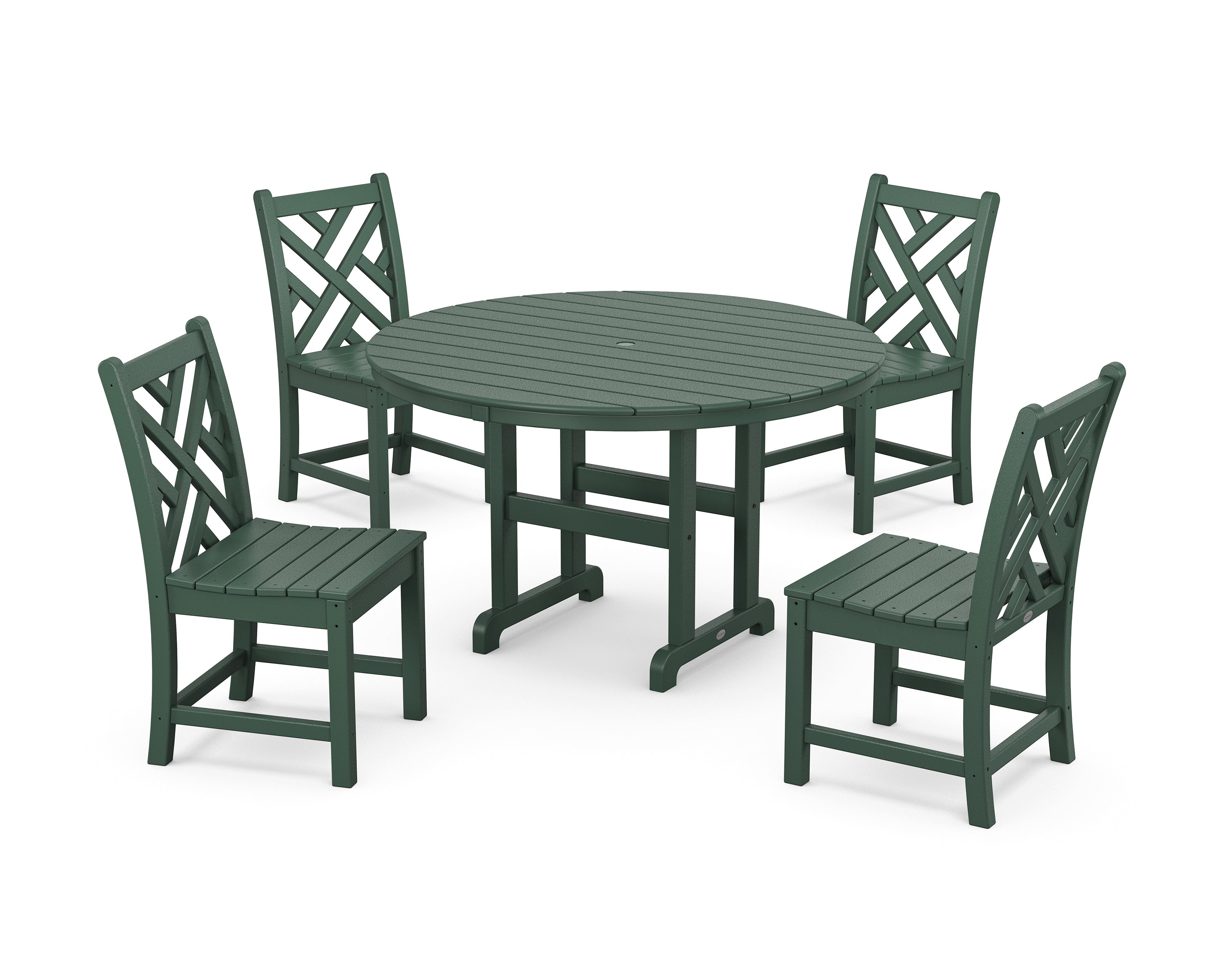 POLYWOOD® Chippendale 5-Piece Round Farmhouse Side Chair Dining Set in Green