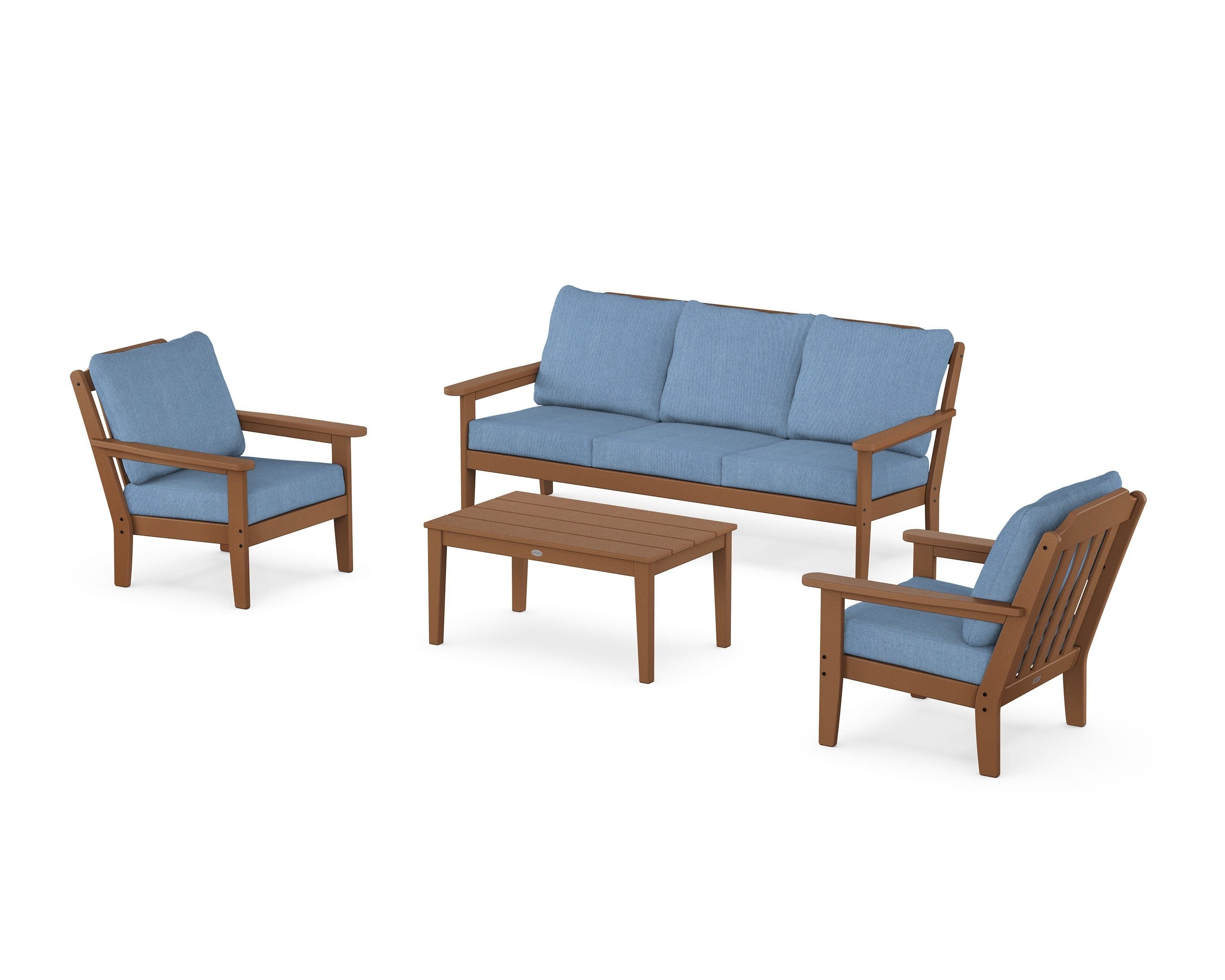 Country Living Cottage 4-Piece Deep Seating Set with Sofa in Teak / Sky Blue