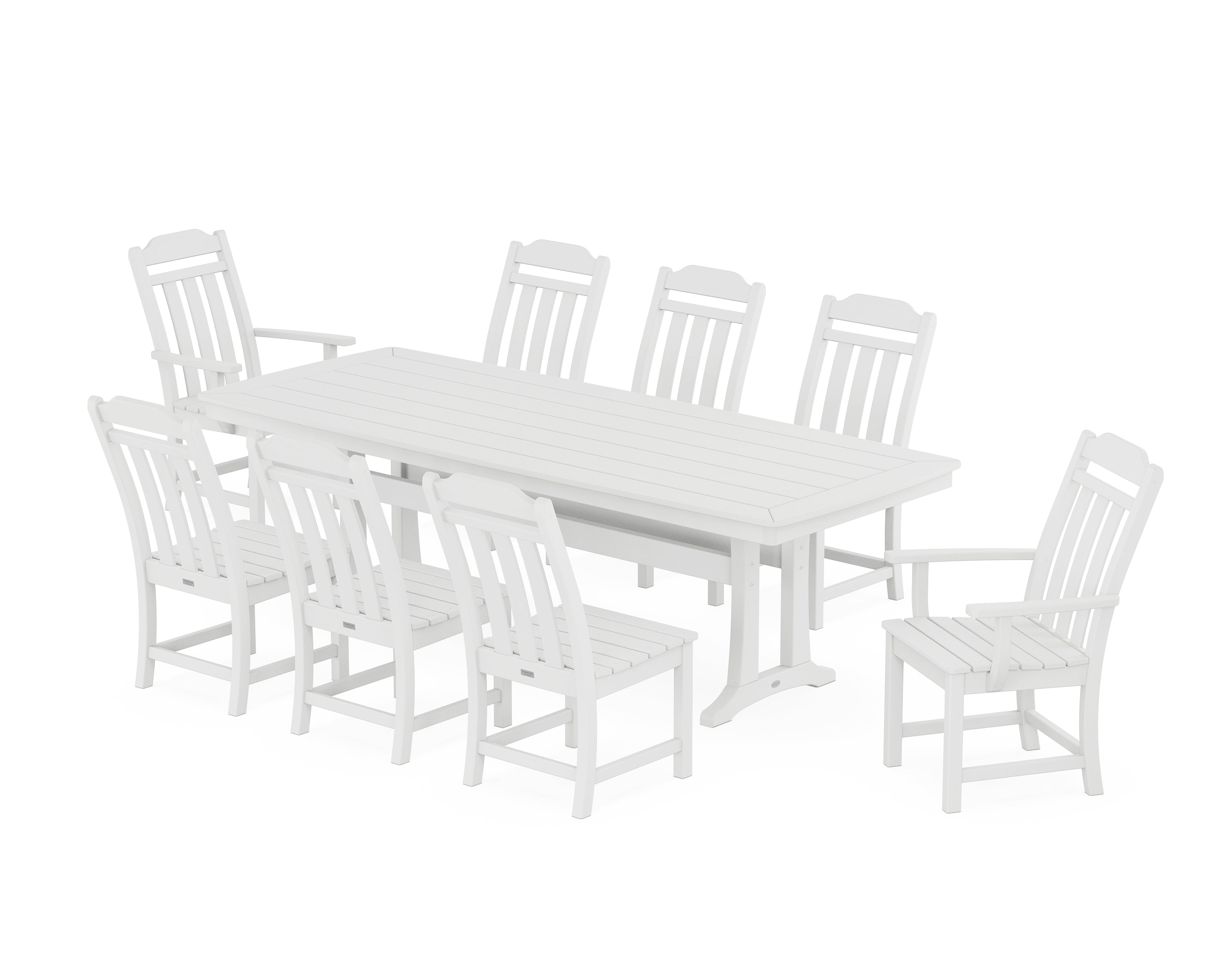 Polywood Country Living 9-Piece Dining Set with Trestle Legs in White