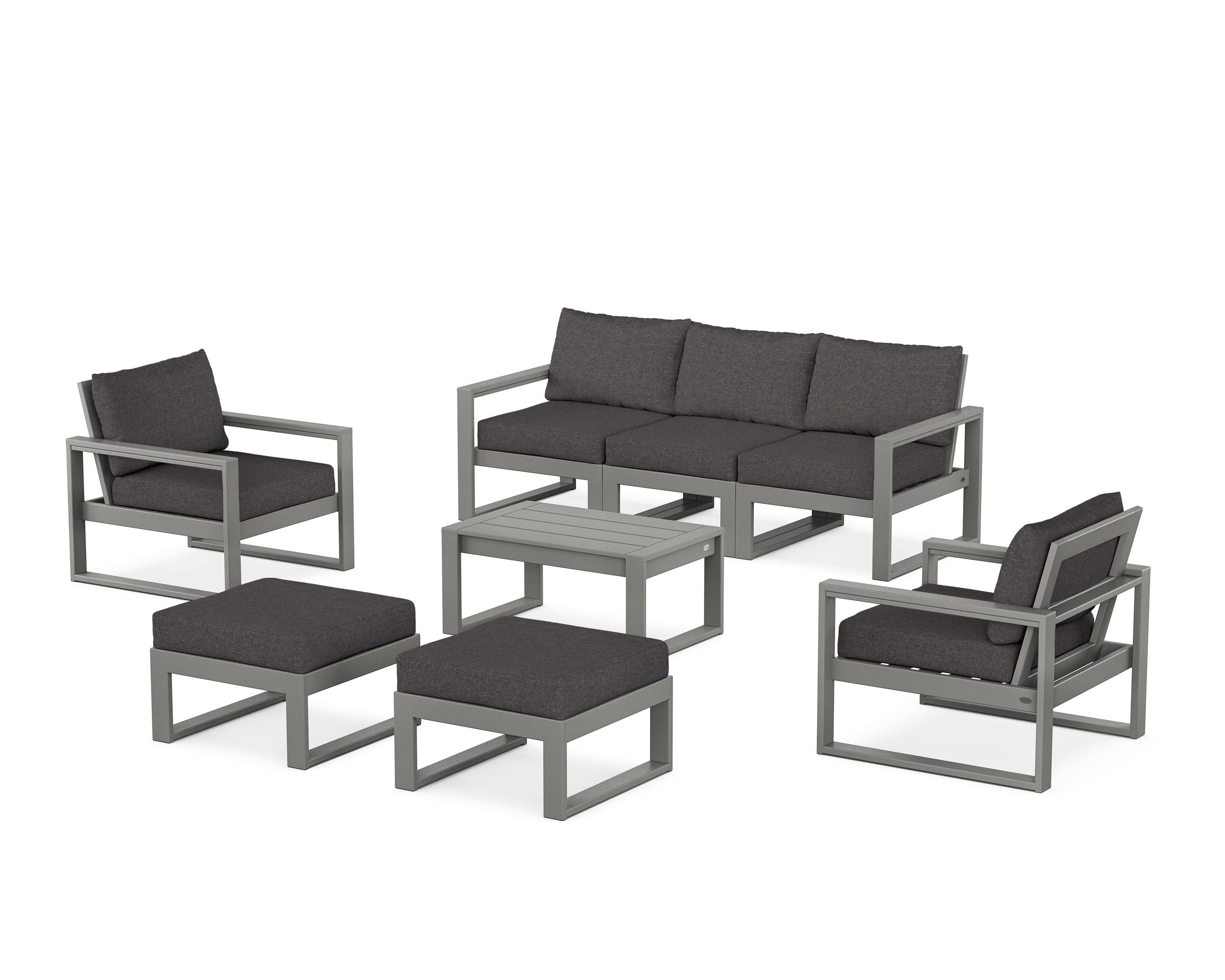 POLYWOOD EDGE Sectional 8-Piece Lounge Sofa Set in Slate Grey / Ash Charcoal