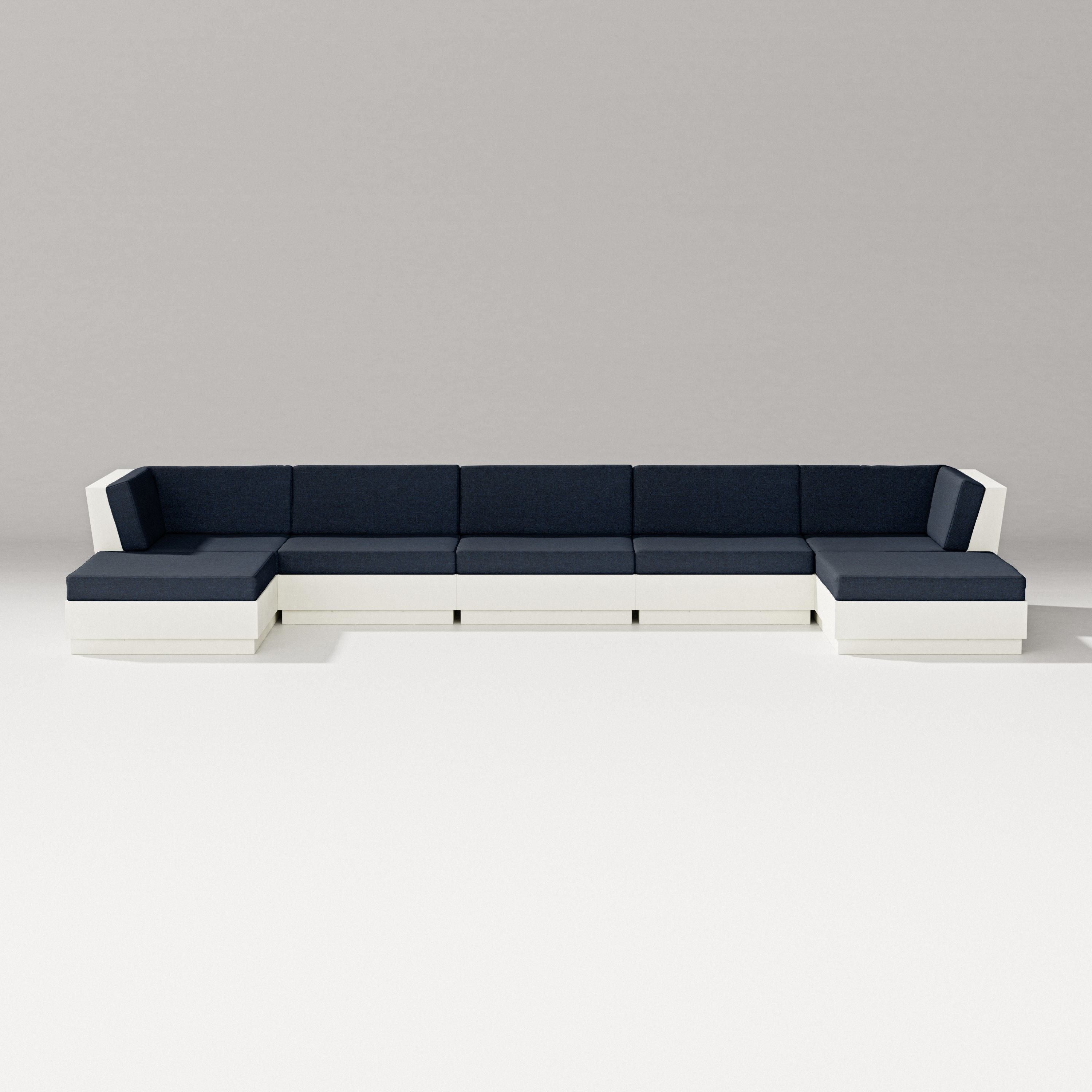 PW Designer Series Elevate 7-Piece Double Chaise Sectional in Vintage White / Marine Indigo