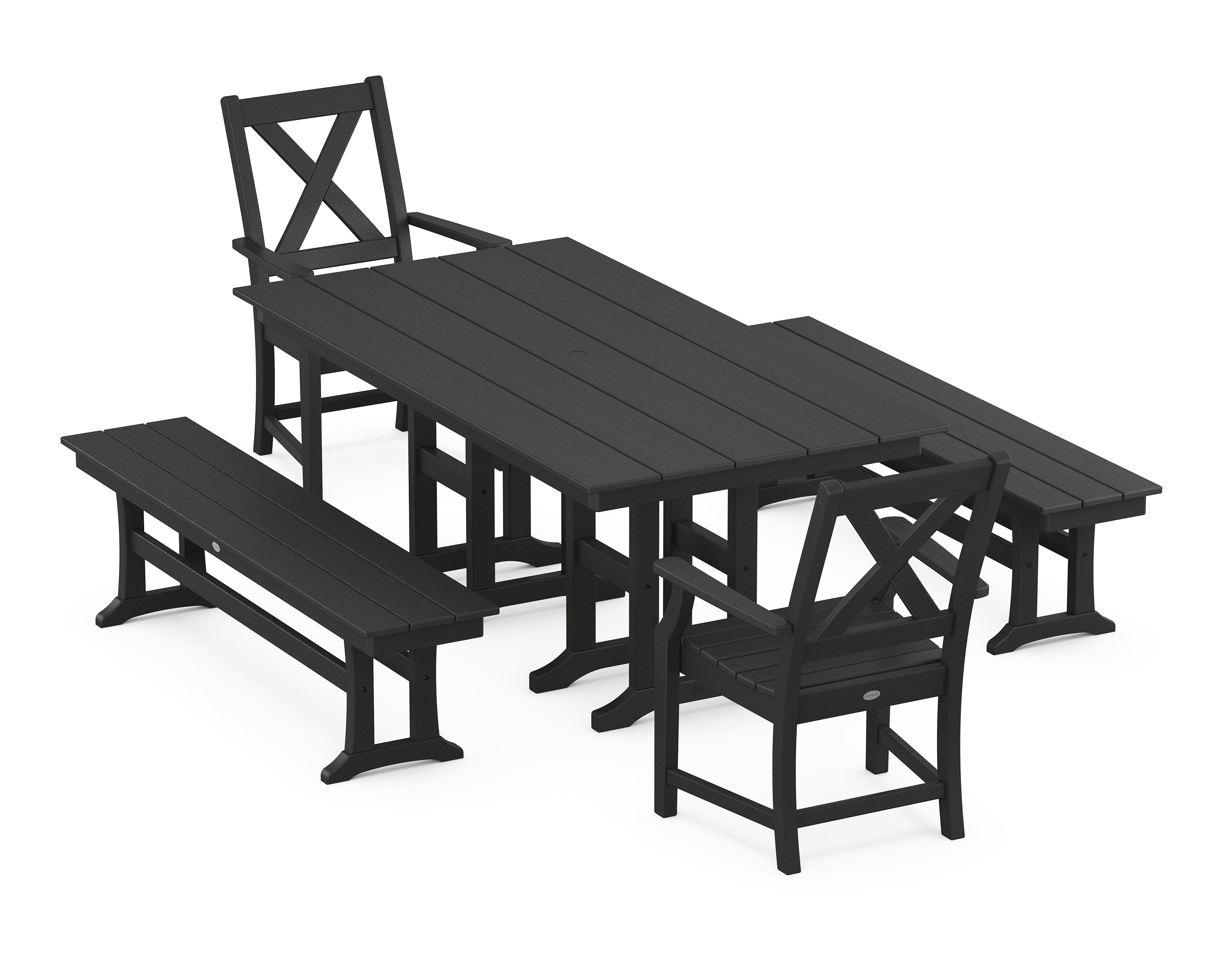 POLYWOOD® Braxton 5-Piece Farmhouse Dining Set with Benches in Black