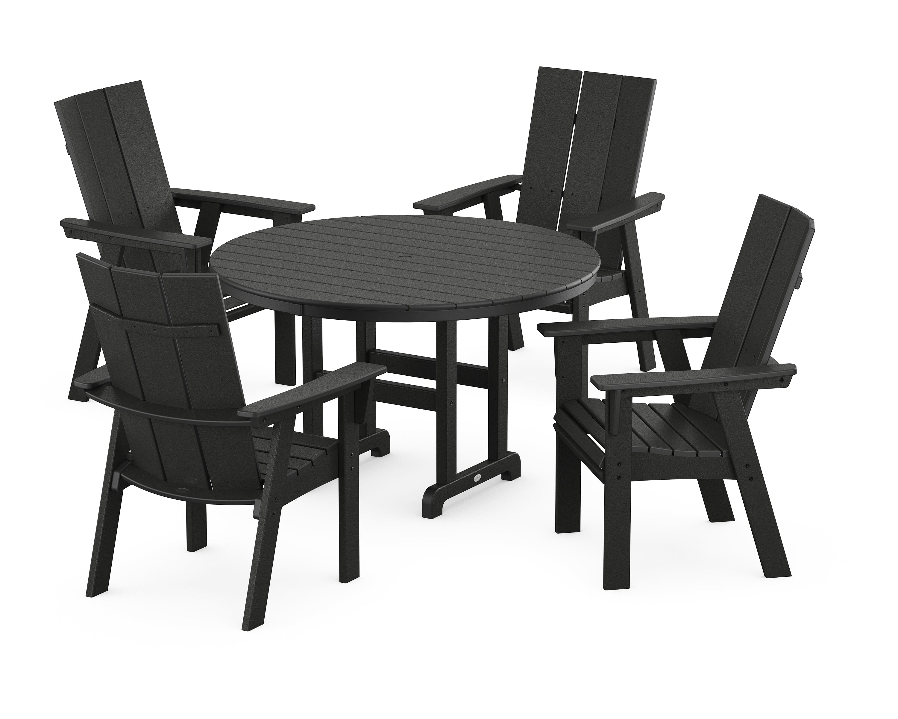 POLYWOOD® Modern Curveback Adirondack 5-Piece Round Farmhouse Dining Set in Black