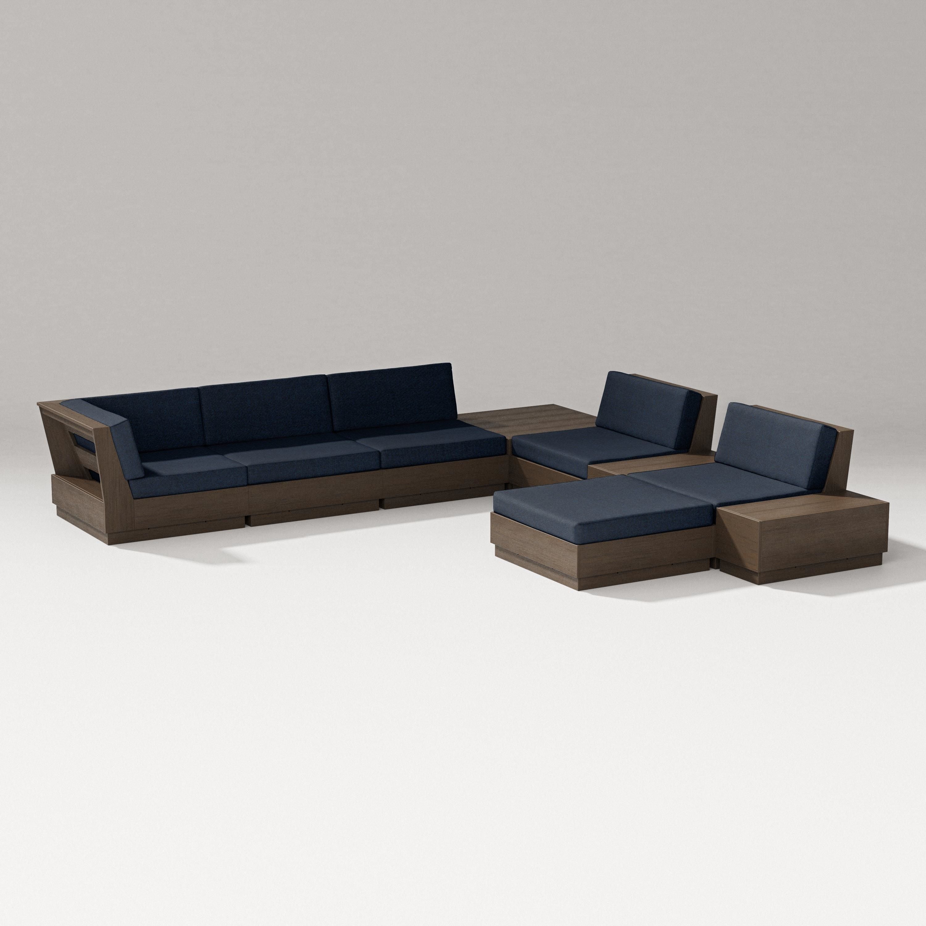 PW Designer Series Elevate 9-Piece Conversation Sectional in Kona / Marine Indigo