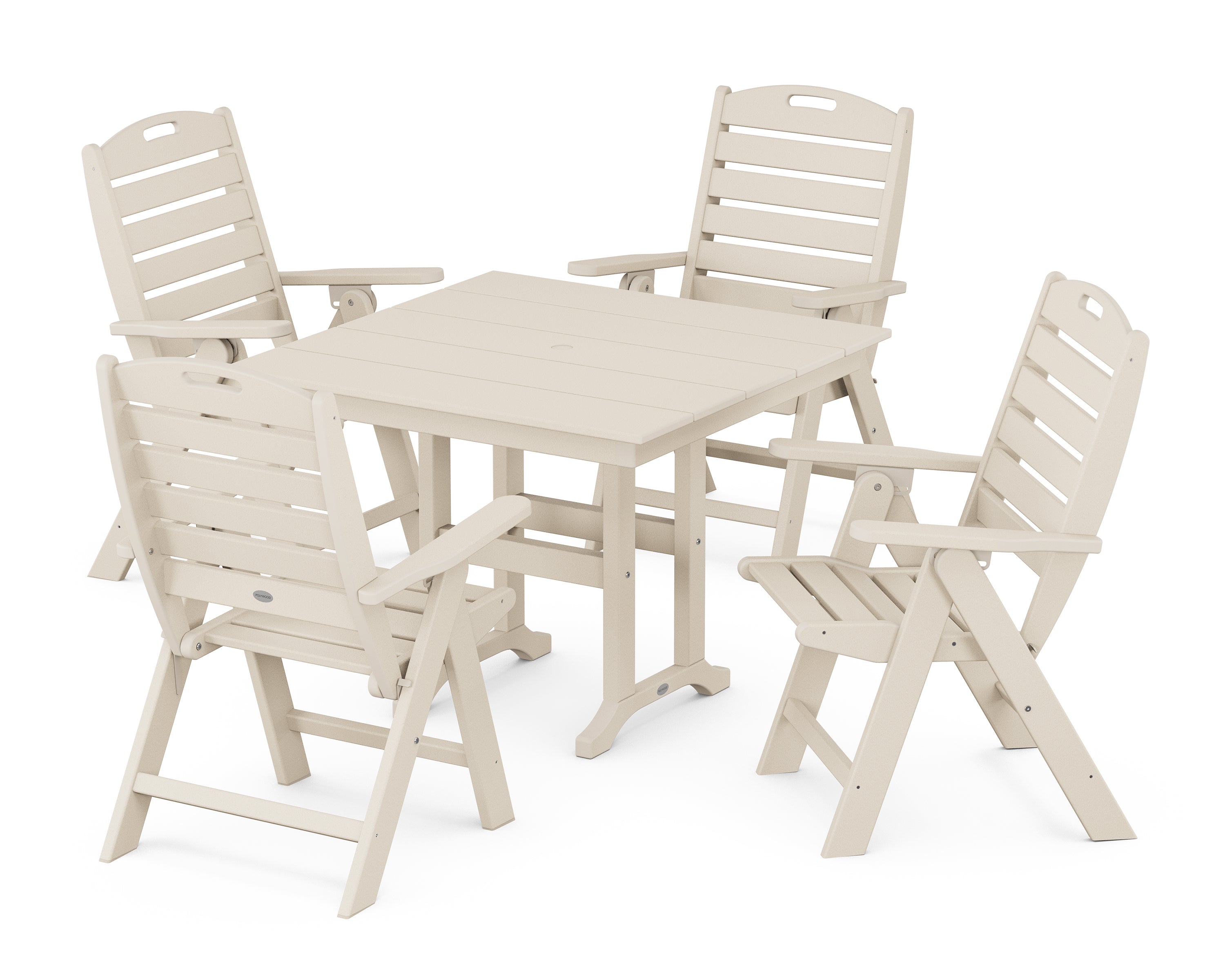 POLYWOOD Nautical Folding Highback Chair 5-Piece Farmhouse Dining Set in Sand