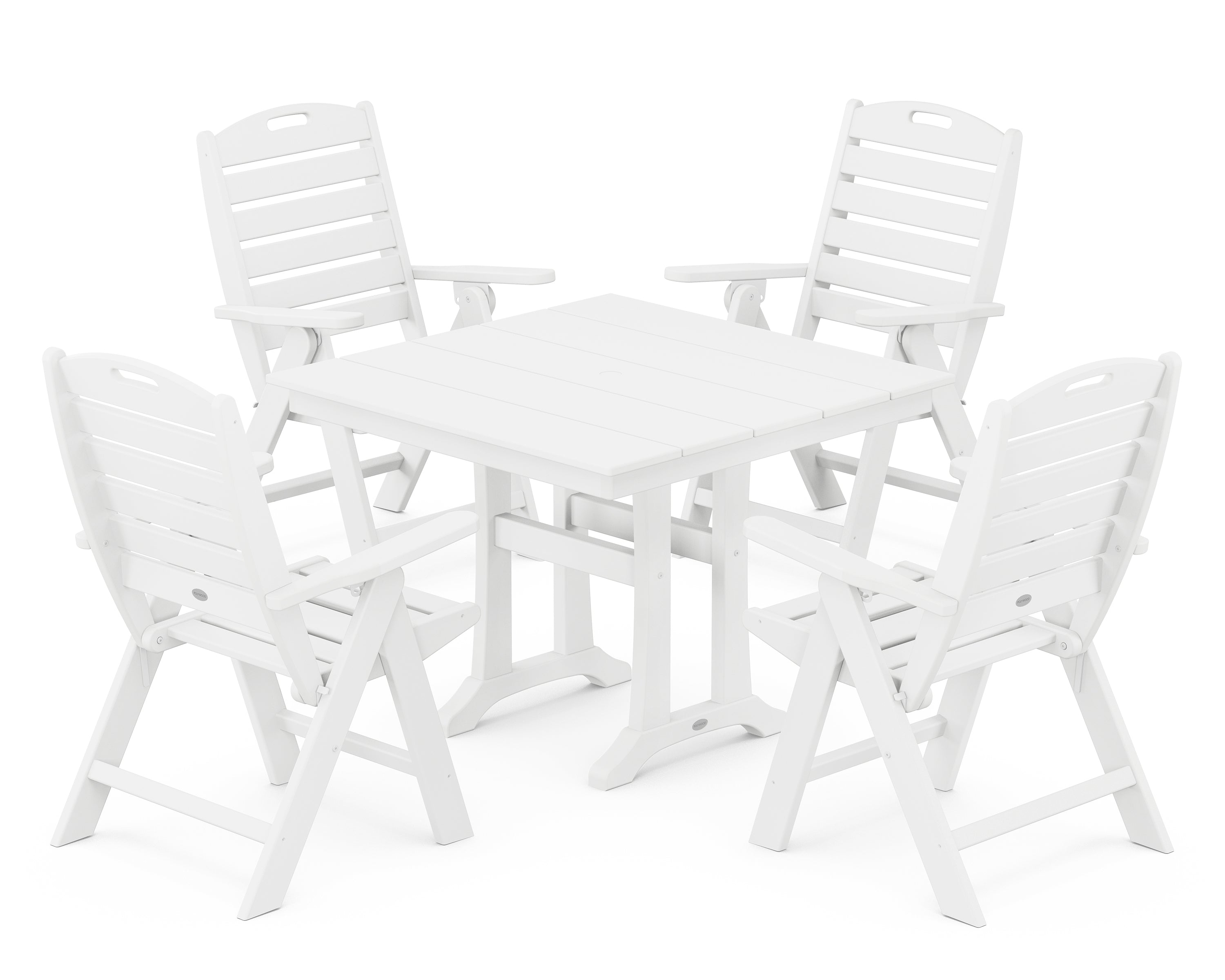 POLYWOOD Nautical Folding Highback Chair 5-Piece Farmhouse Trestle Dining Set in White