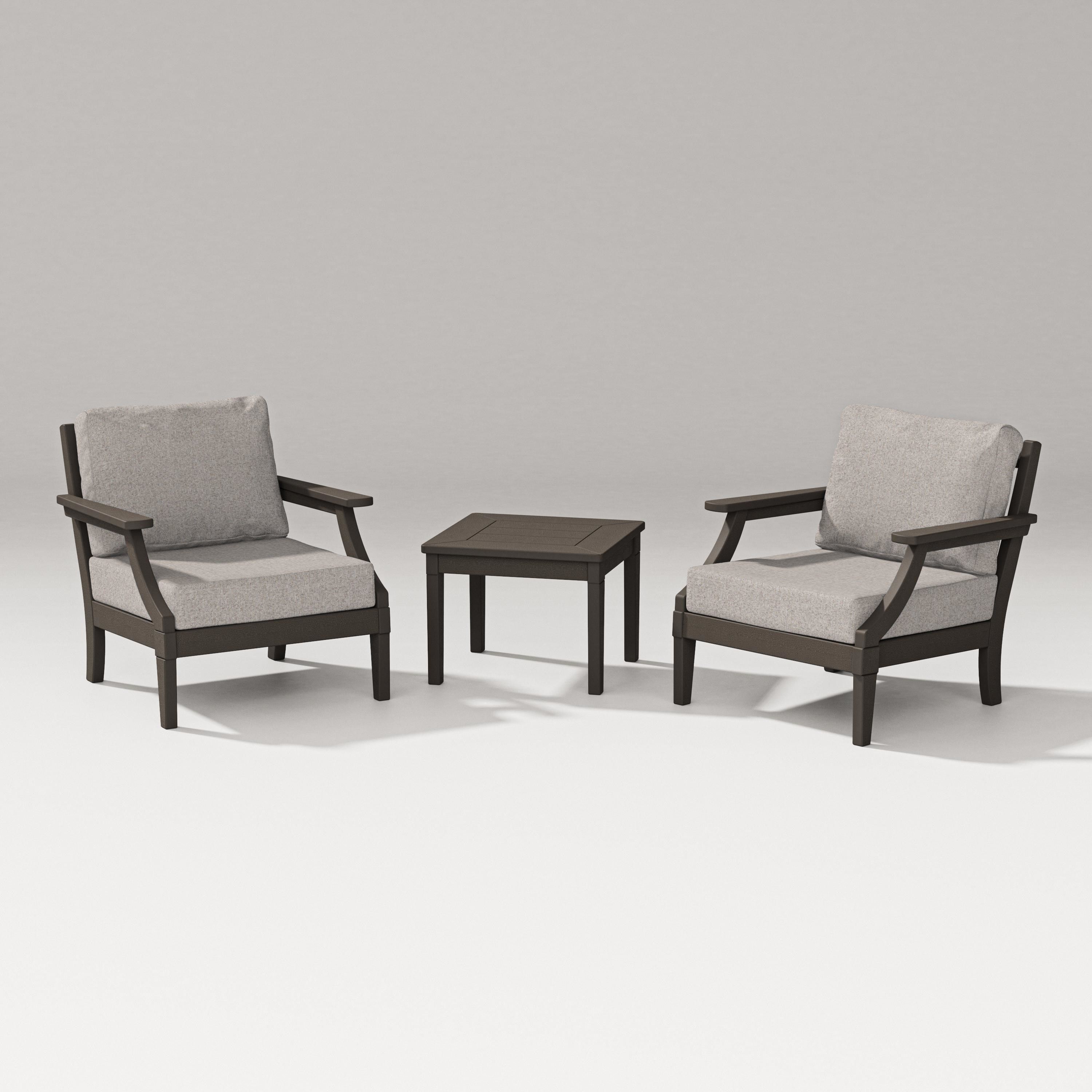 PW Designer Series Estate 3-Piece Lounge Chair Set in Vintage Coffee / Weathered Tweed