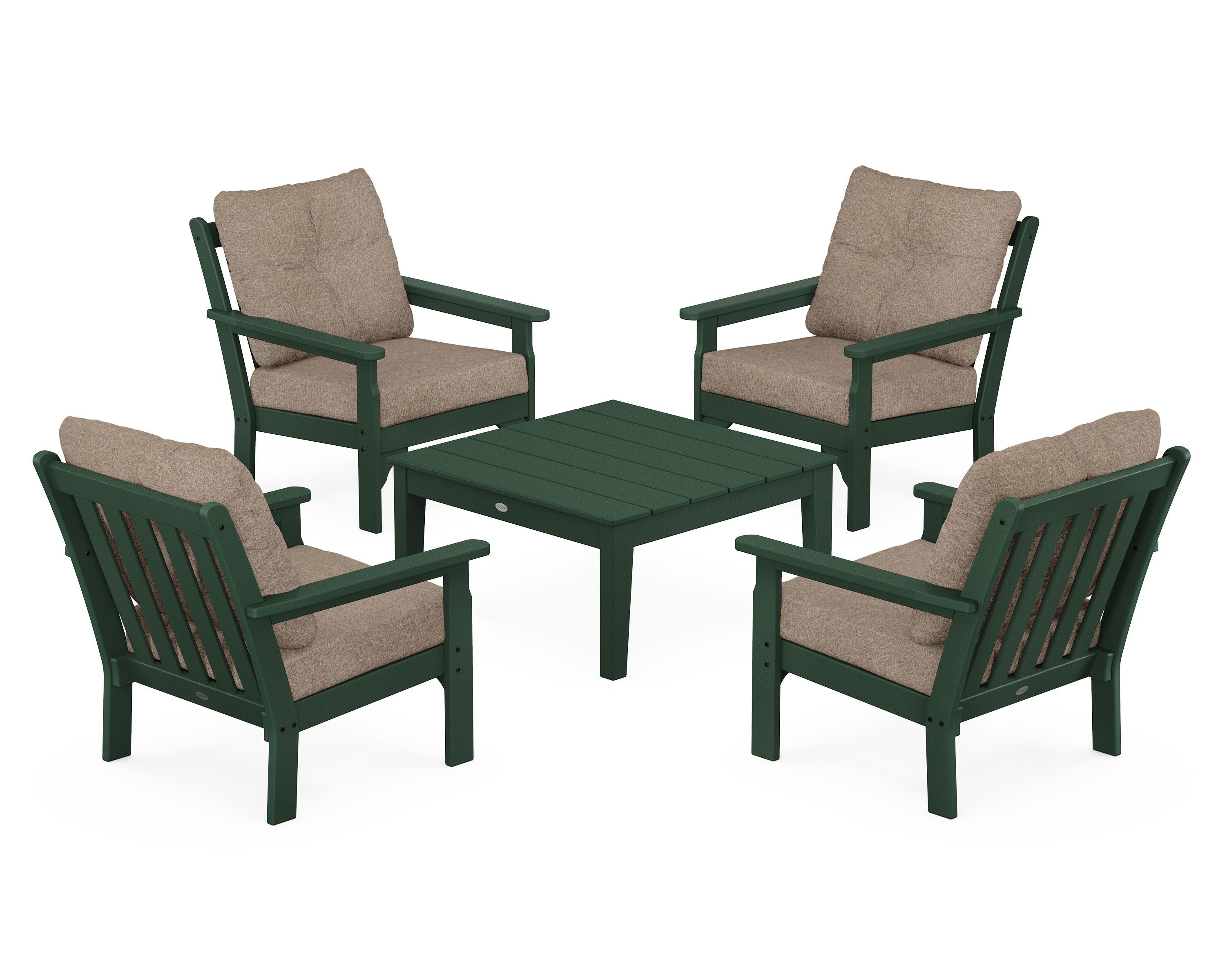 POLYWOOD Vineyard 5-Piece Deep Seating Conversation Set in Green / Spiced Burlap
