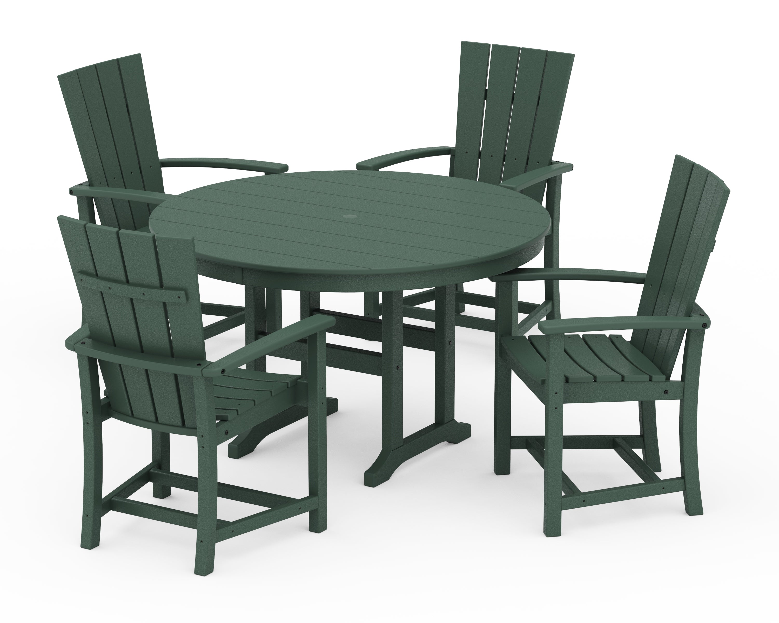 POLYWOOD Quattro 5-Piece Round Farmhouse Dining Set in Green