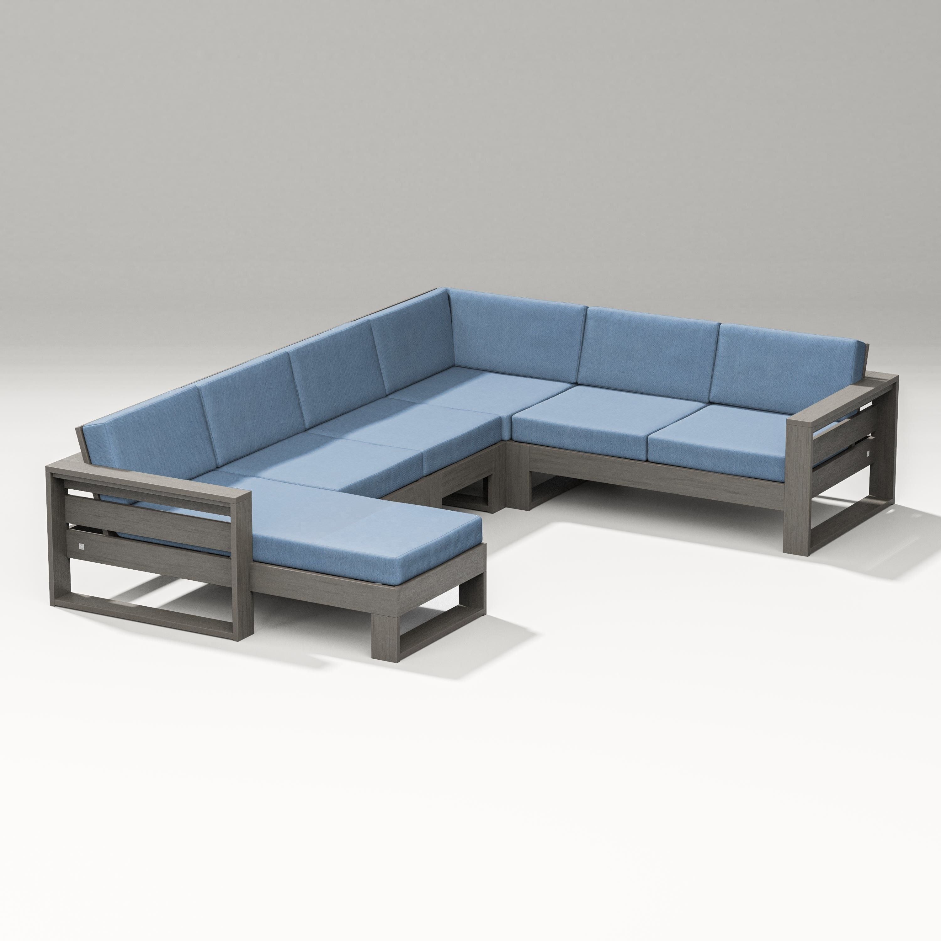 PW Designer Series Latitude Corner Sectional with Left Chaise in Driftwood / Sky Blue