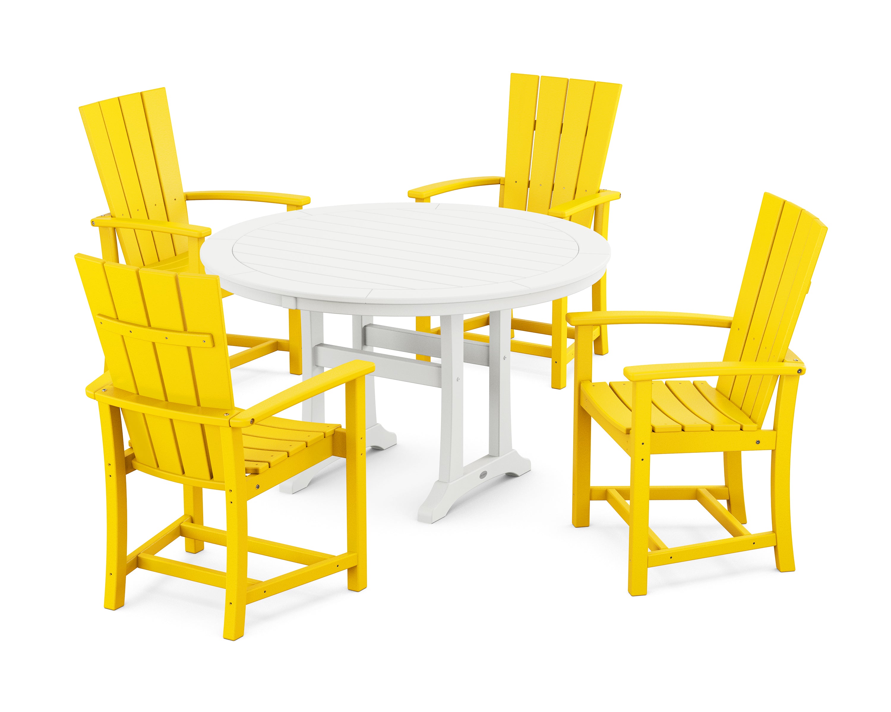 POLYWOOD® Quattro 5-Piece Round Dining Set with Trestle Legs in Lemon / White