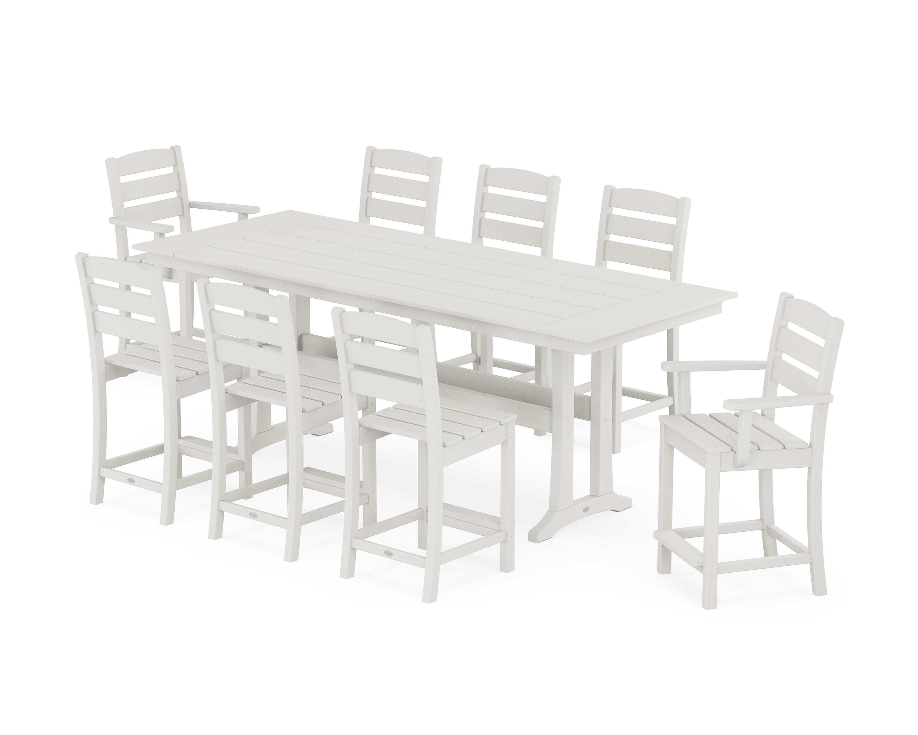 POLYWOOD® Lakeside 9-Piece Farmhouse Counter Set with Trestle Legs in Vintage White