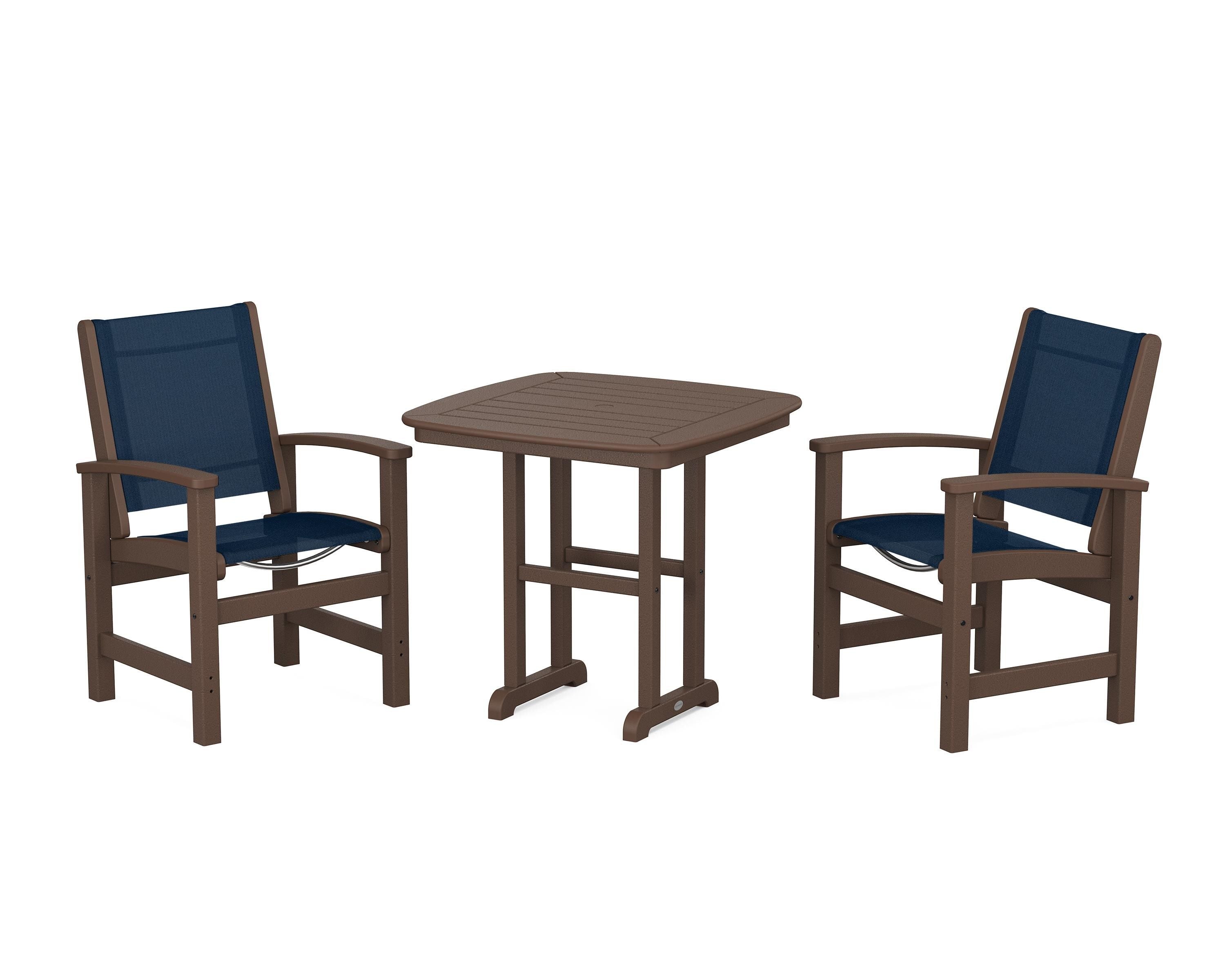POLYWOOD Coastal 3-Piece Dining Set in Mahogany / Navy Blue Sling