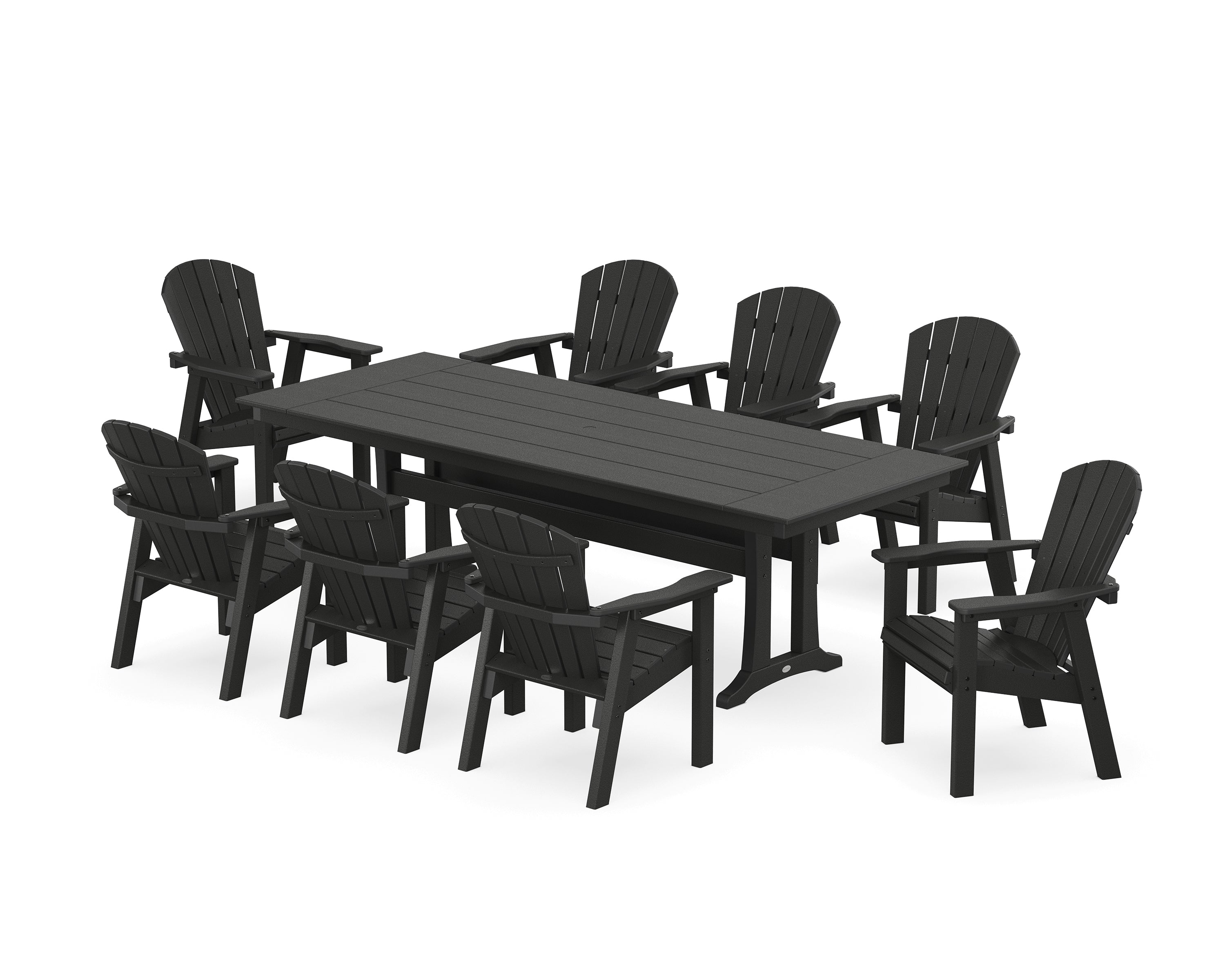 POLYWOOD® Seashell 9-Piece Farmhouse Dining Set with Trestle Legs in Black