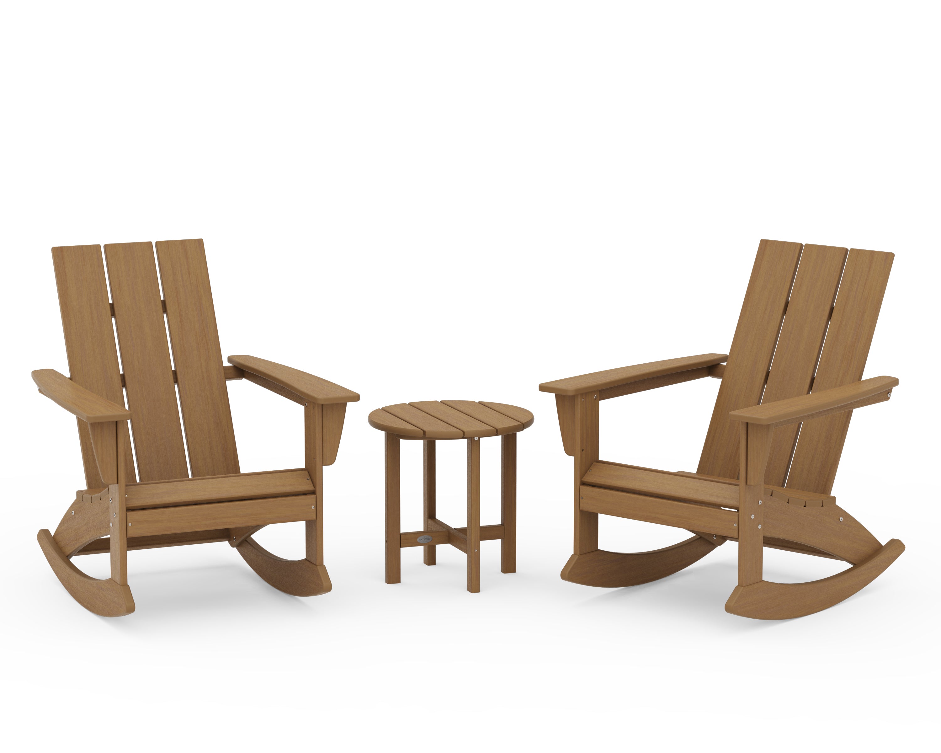 POLYWOOD Modern 3-Piece Adirondack Rocking Chair Set in Natural