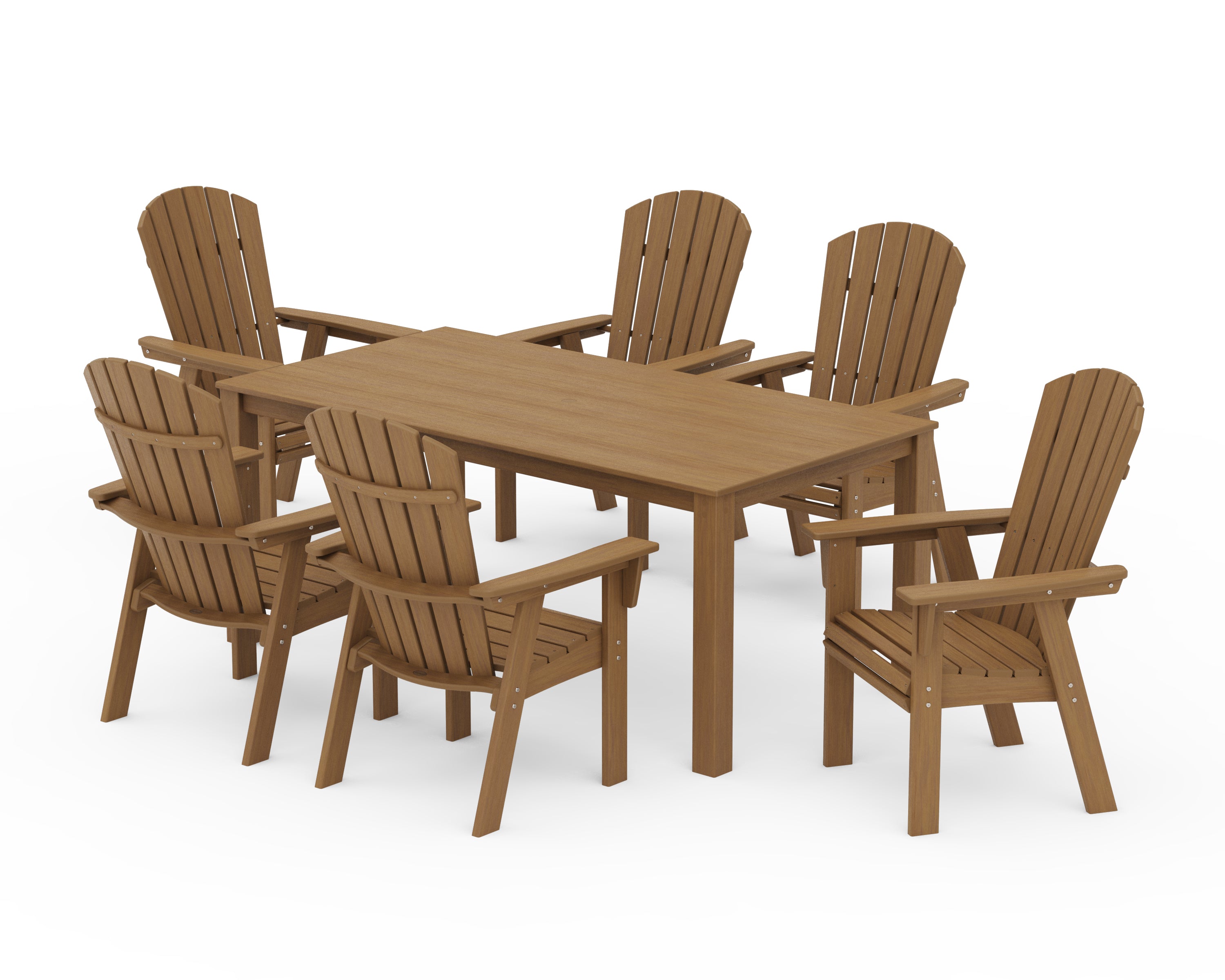POLYWOOD Nautical Curveback Adirondack 7-Piece Parsons Dining Set in Natural