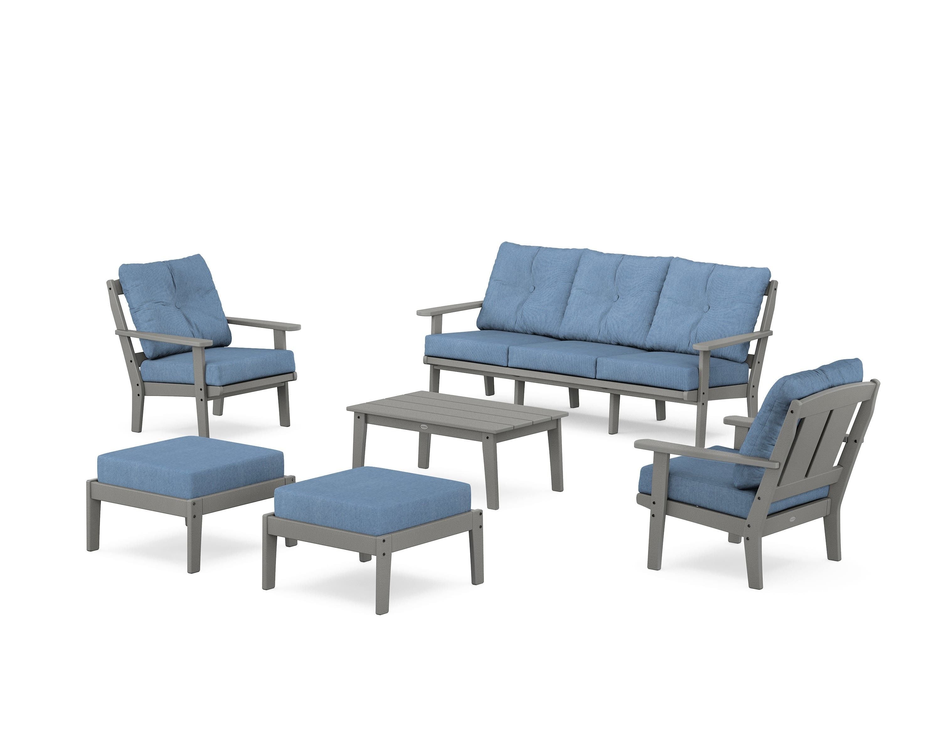 POLYWOOD Mission 6-Piece Lounge Sofa Set in Slate Grey / Sky Blue