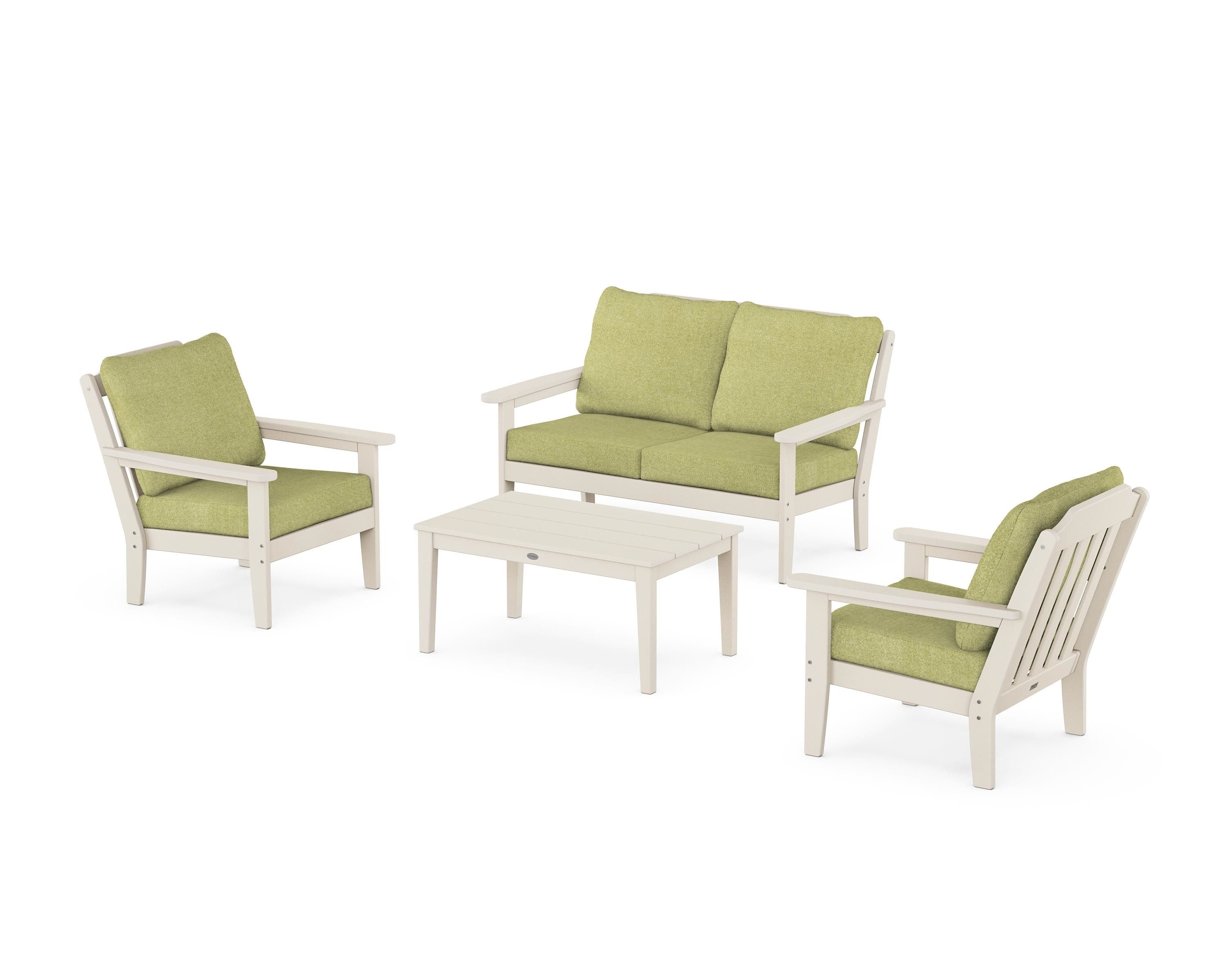 Country Living Cottage 4-Piece Deep Seating Set with Loveseat in Sand / Chartreuse Boucle