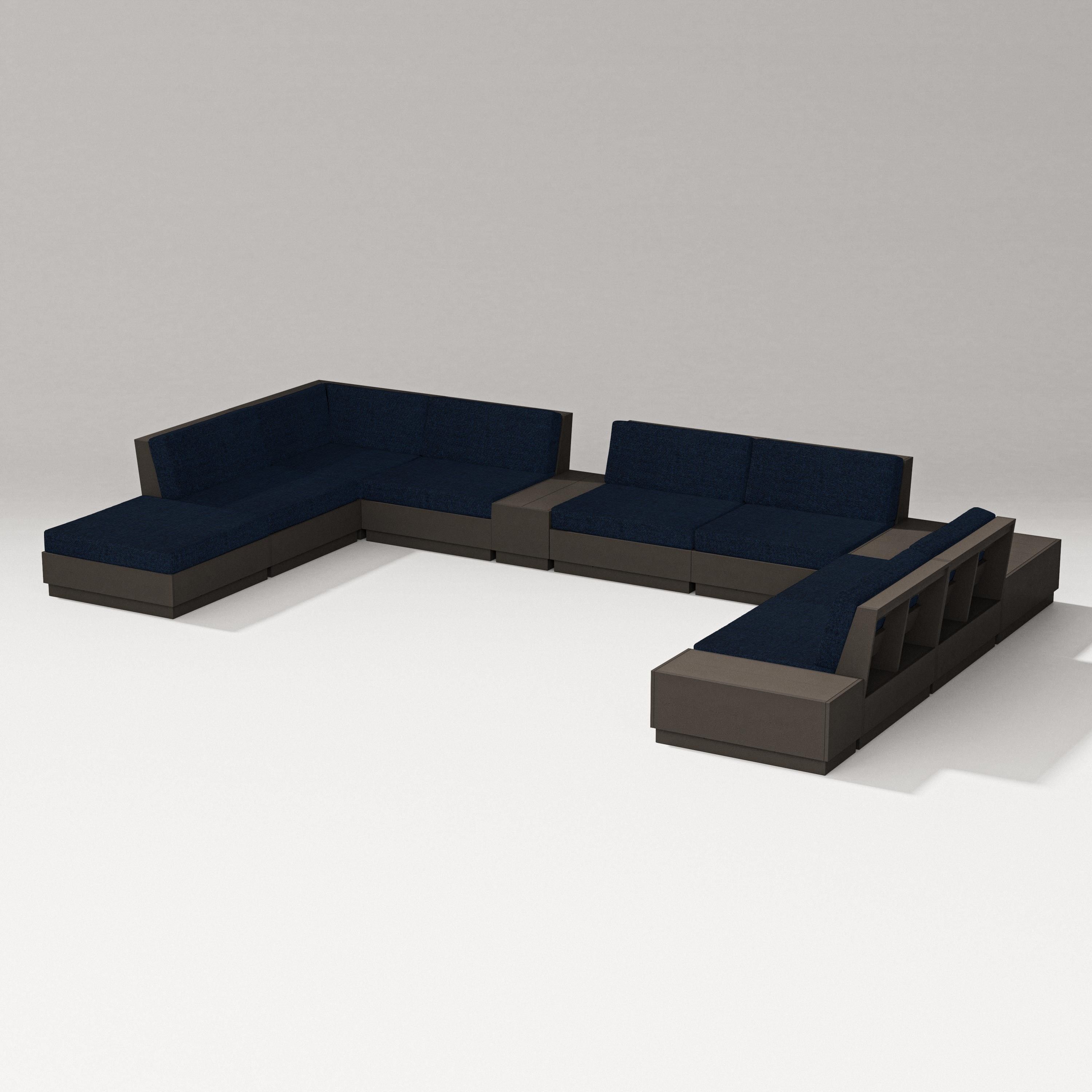 PW Designer Series Elevate 11-Piece Conversation Sectional Set in Vintage Coffee / Marine Indigo