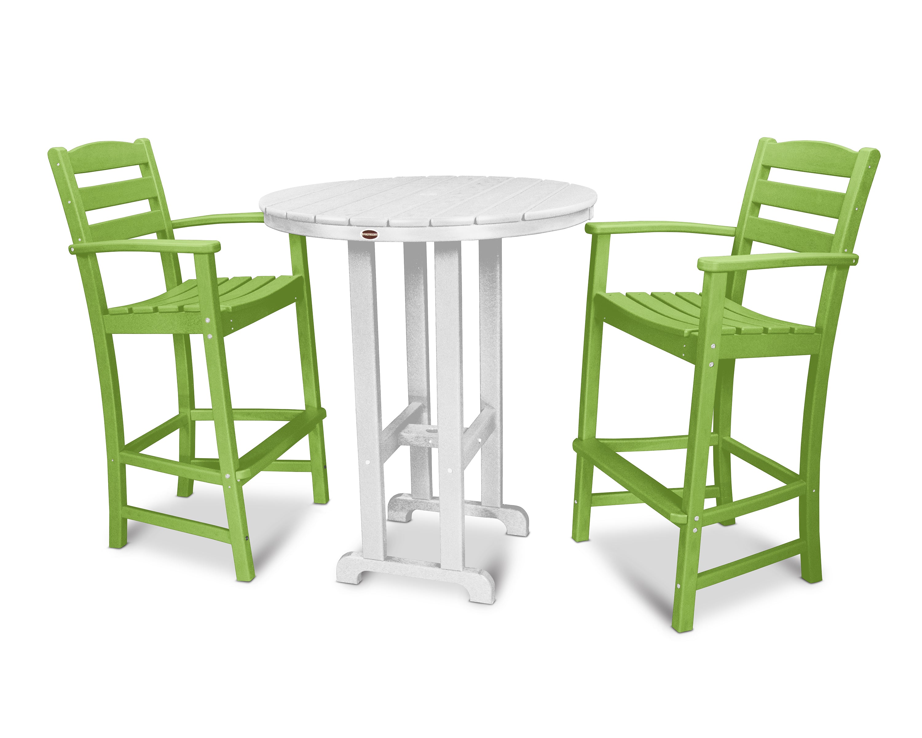 POLYWOOD® La Casa Café 3-Piece Round Farmhouse Bar Set in Lime / White