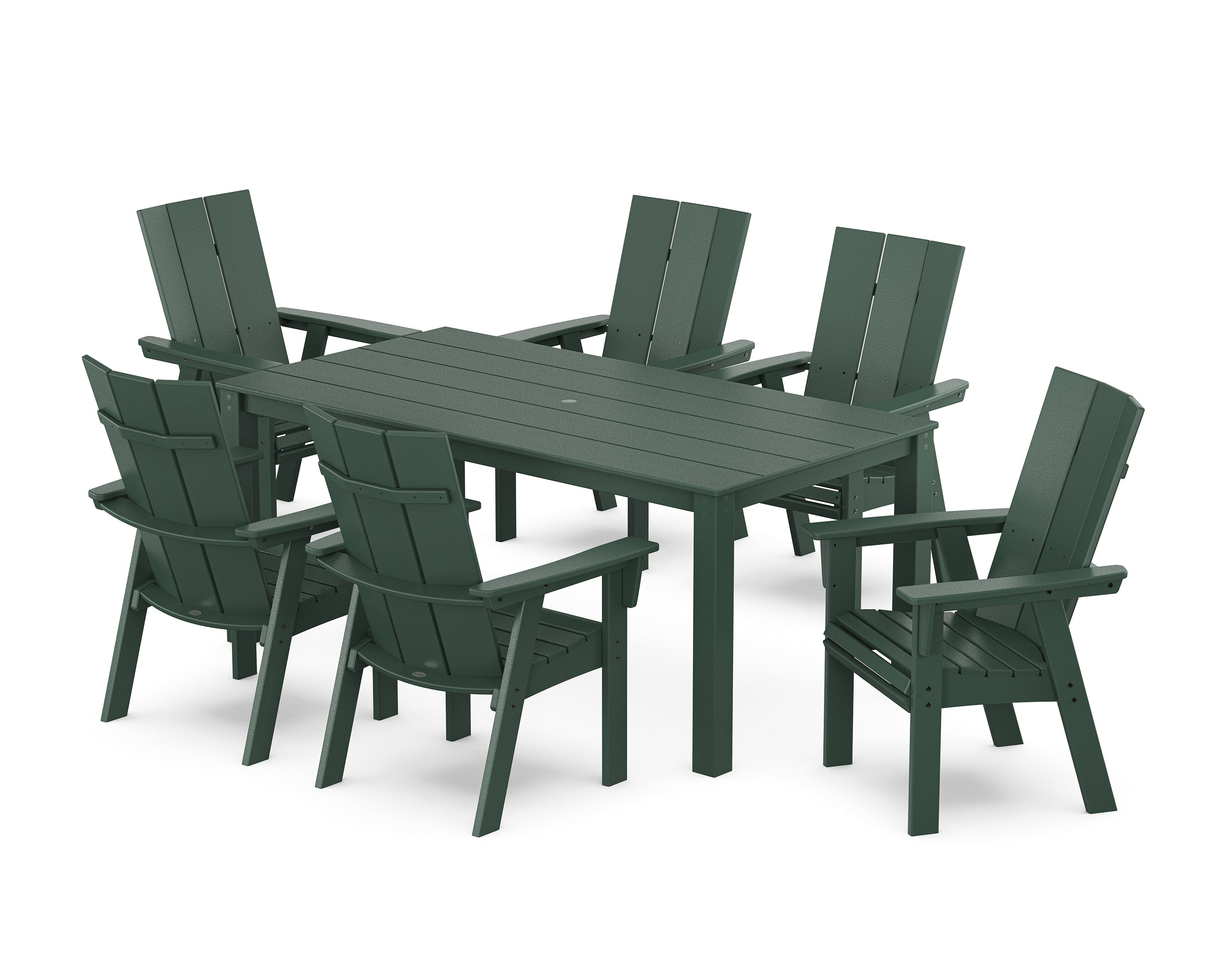 POLYWOOD® Modern Curveback Adirondack 7-Piece Parsons Dining Set in Green