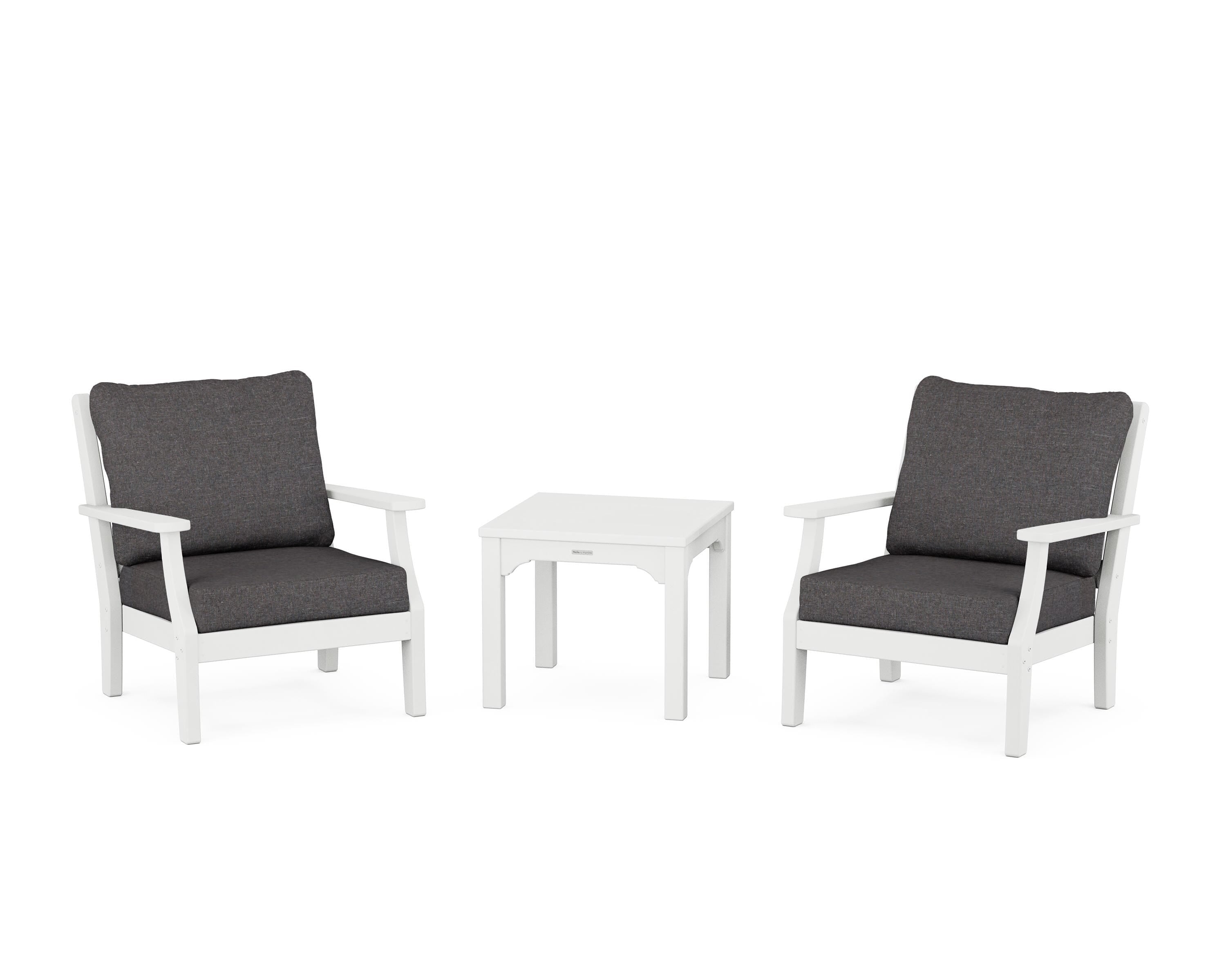 Martha Stewart by POLYWOOD Chinoiserie 3-Piece Deep Seating Set in White / Ash Charcoal