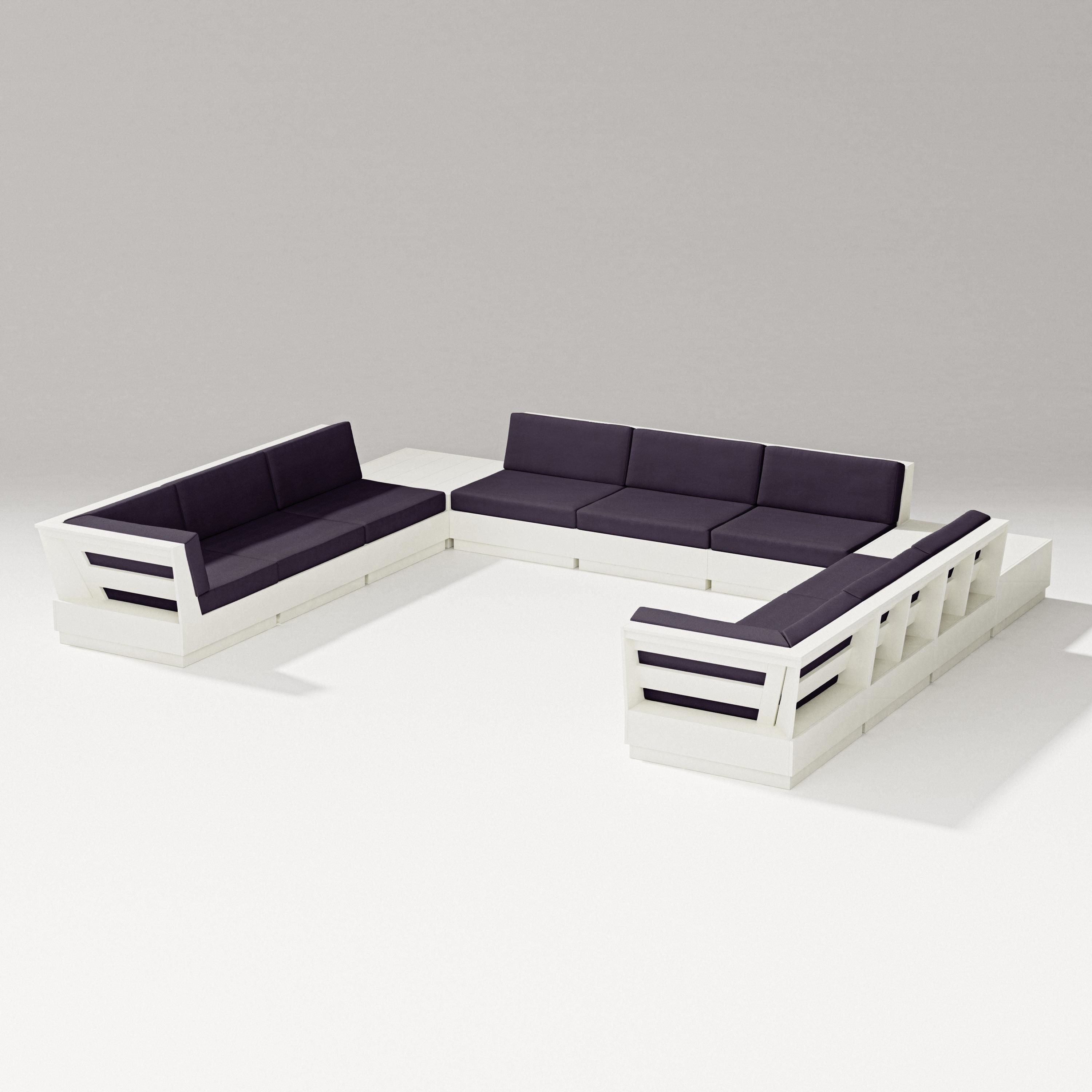 PW Designer Series Elevate 11-Piece U-Shaped Sofa Sectional in Vintage White / Navy Linen